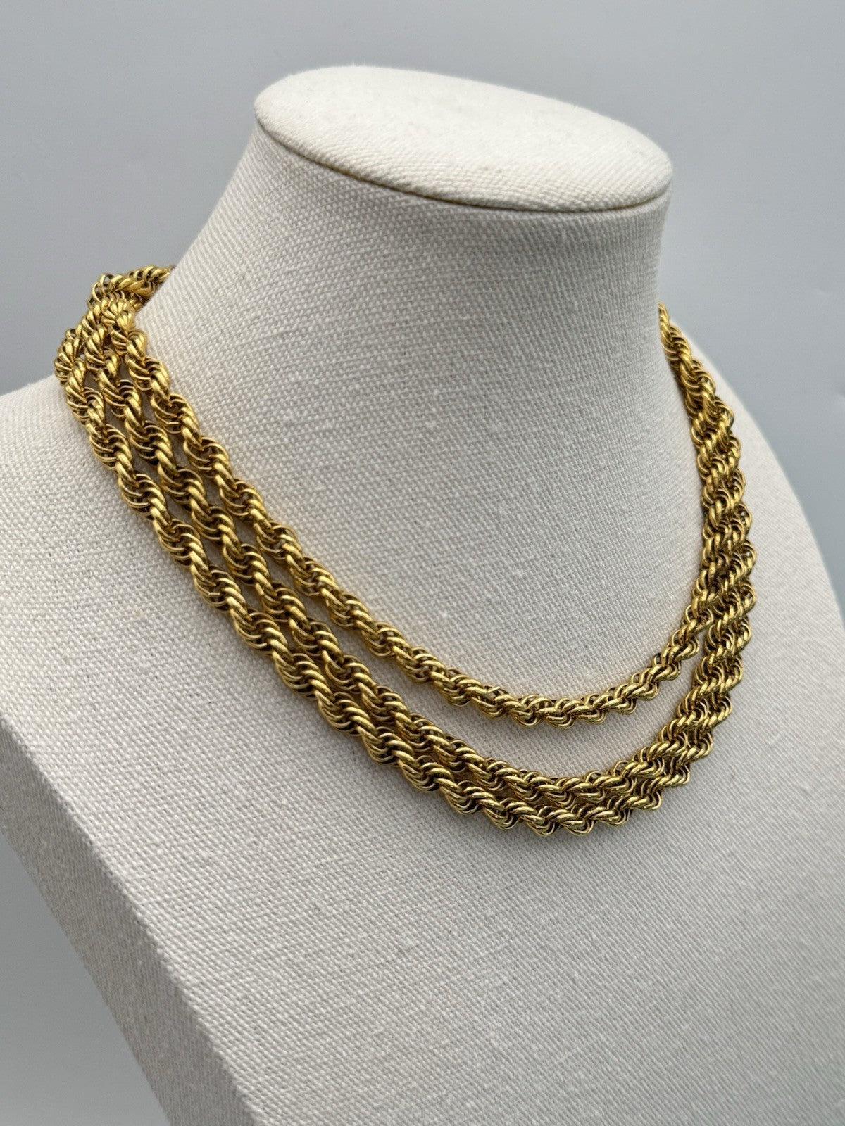Vintage SIGNED Monet Twisted Goldtone Rope Chain Necklace Ca. 54”l