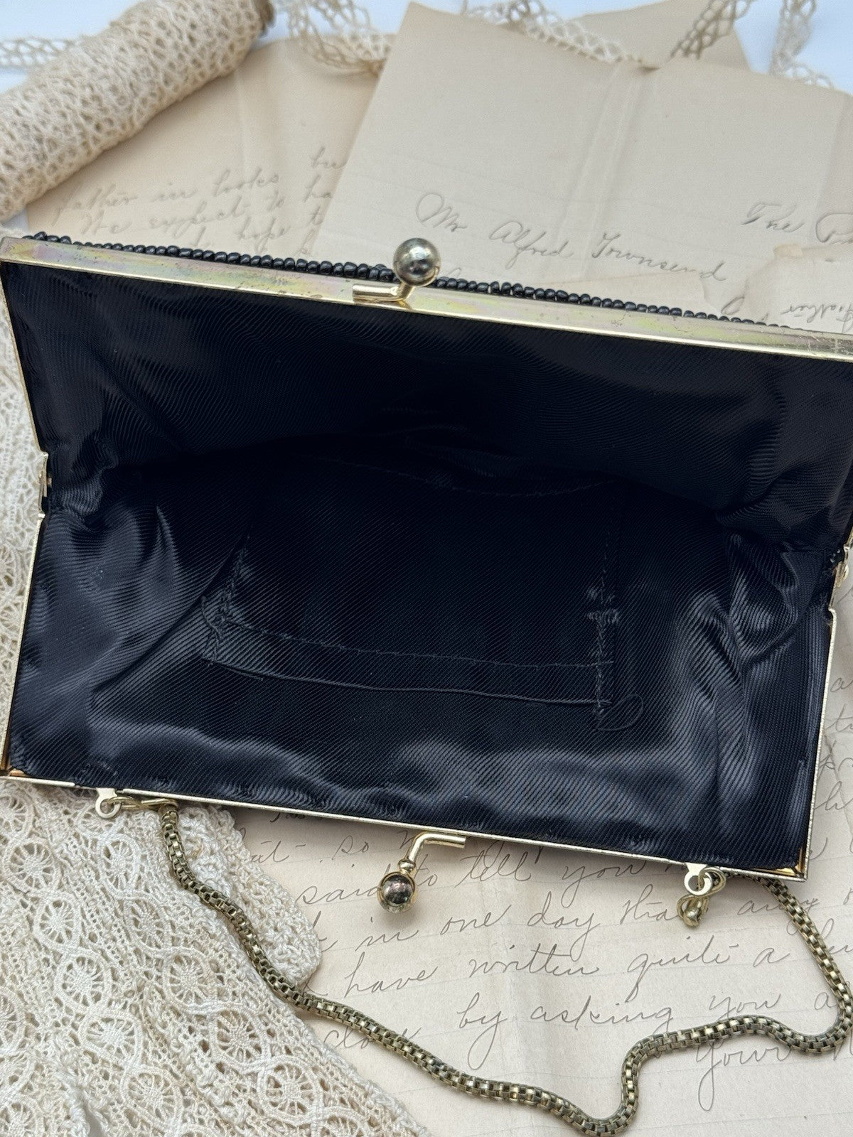 Vintage Black Beaded Evening Purse w/ chain
