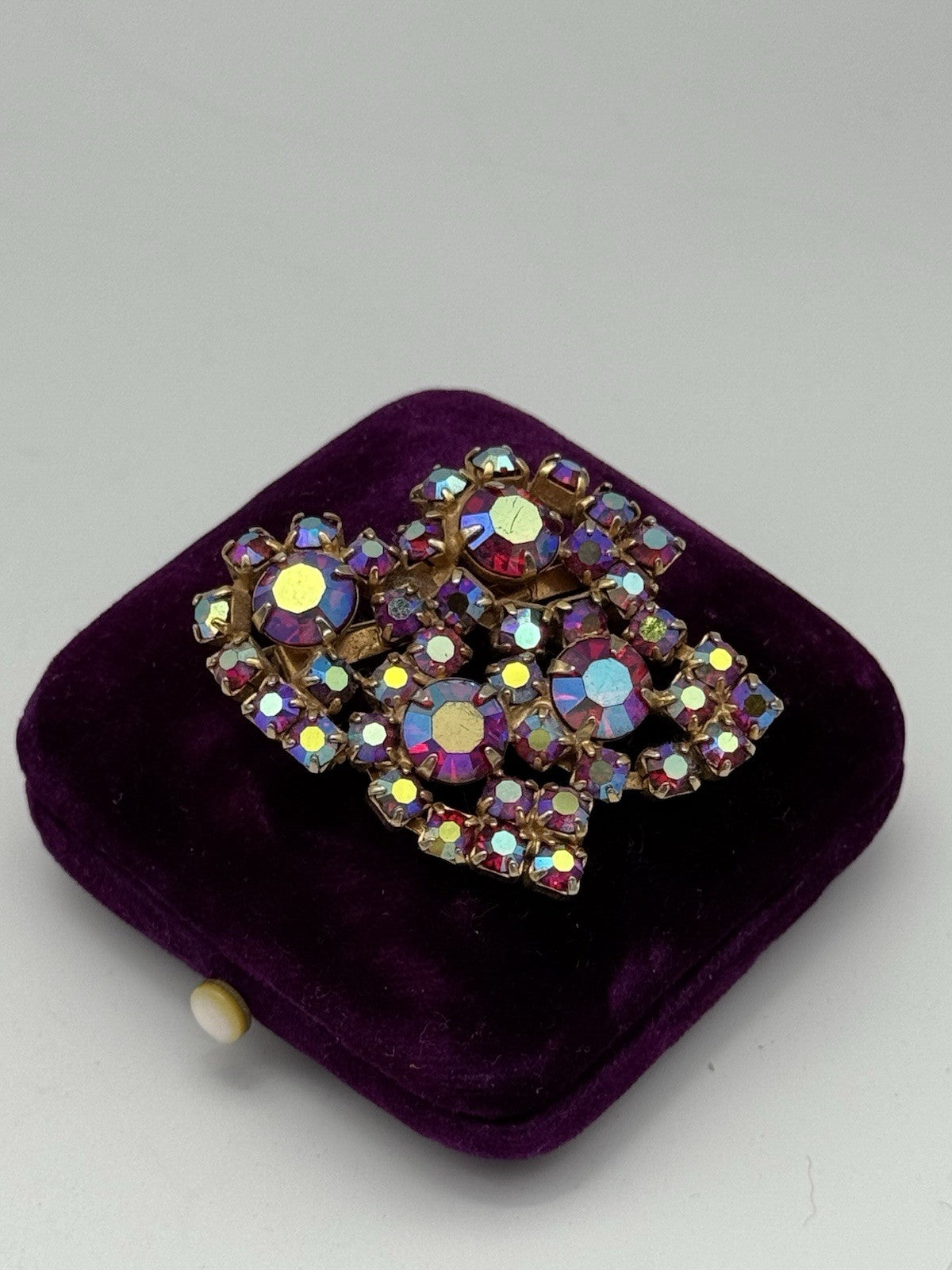 Vintage Brooch Red & Goldtone Rhinestone AB ESTATE FIND