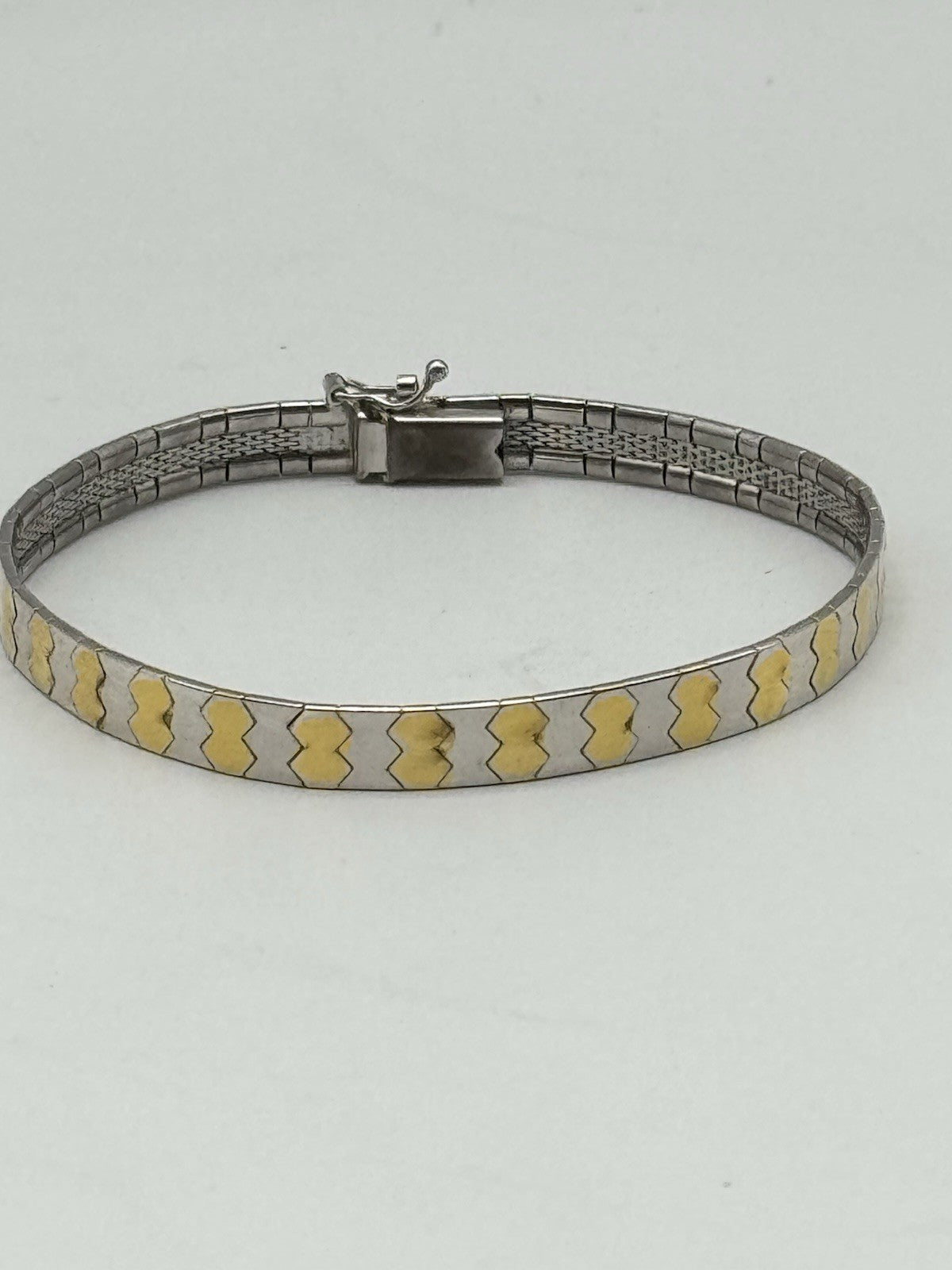 Vintage 925 Italy Omega Sterling Bracelet Gold Vermeil Accents 7.5”