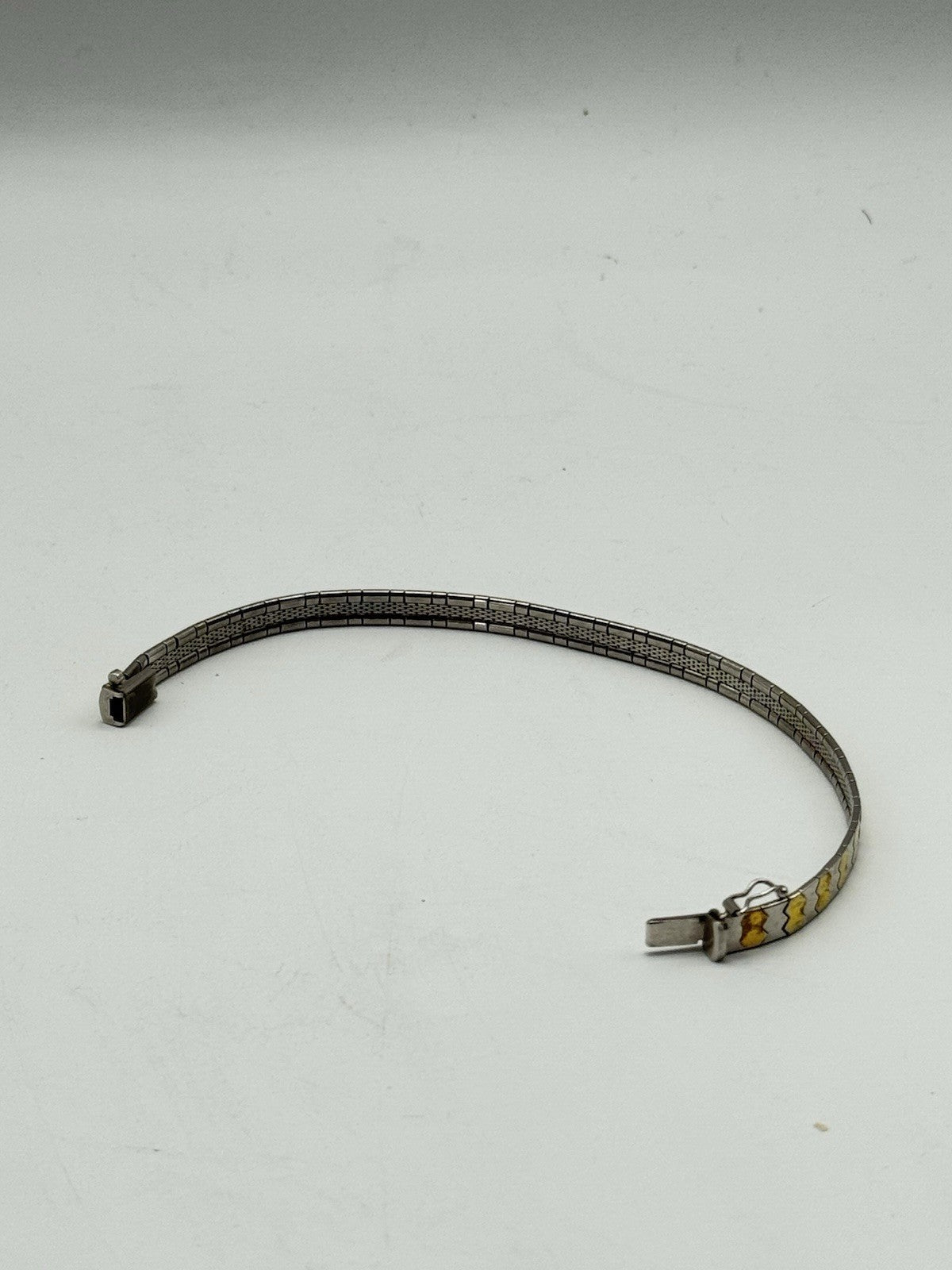 Vintage 925 Italy Omega Sterling Bracelet Gold Vermeil Accents 7.5”
