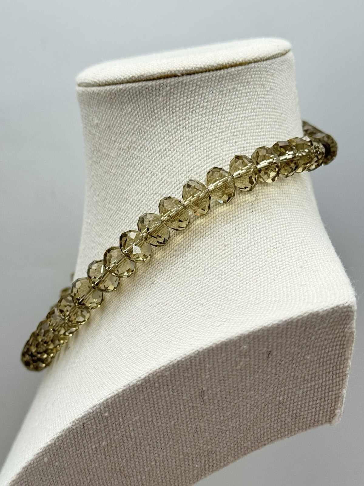 Grey/Green Glass Faceted Bead Necklace Sterling Clasp Circa 17”l