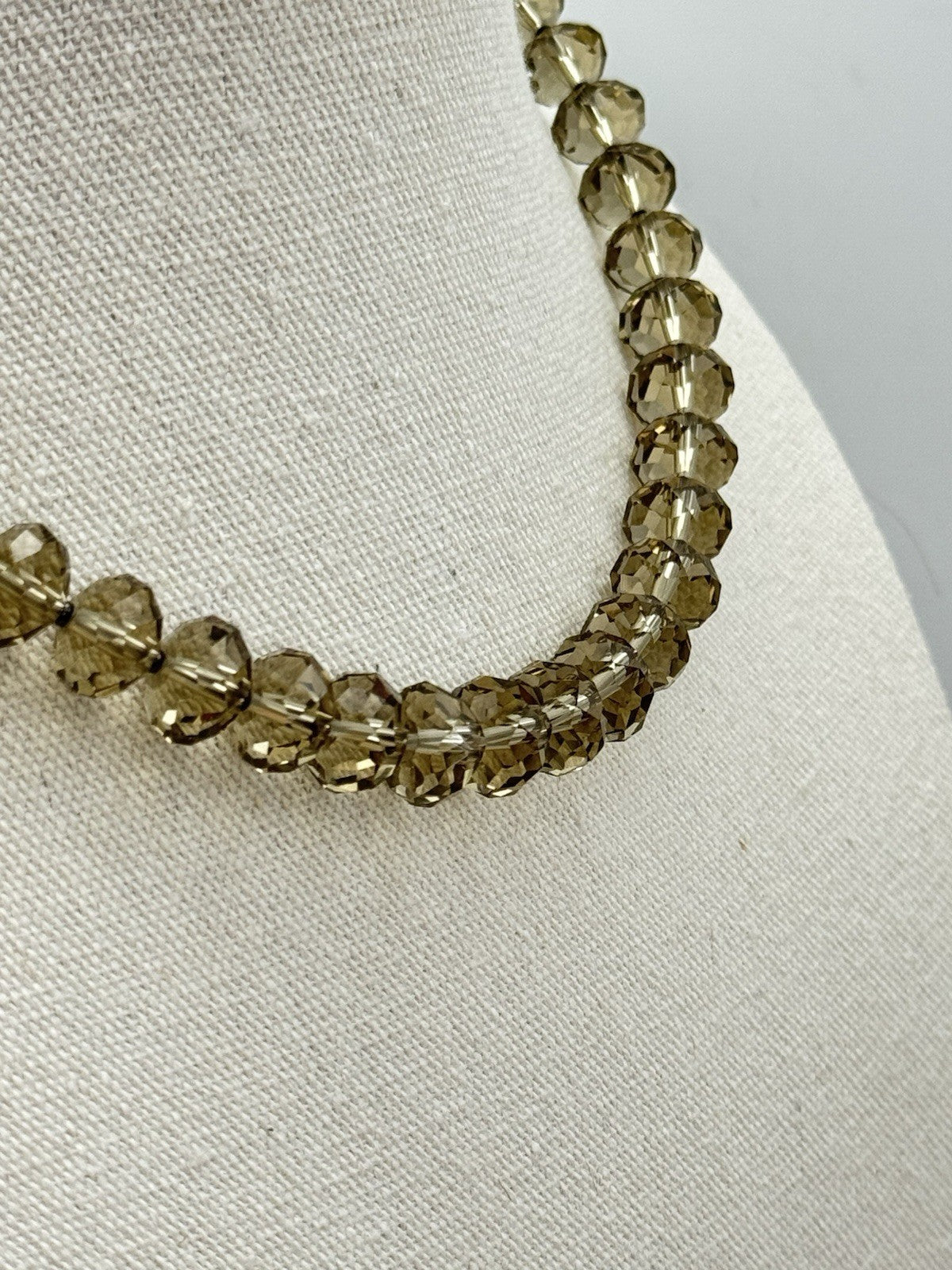 Grey/Green Glass Faceted Bead Necklace Sterling Clasp Circa 17”l