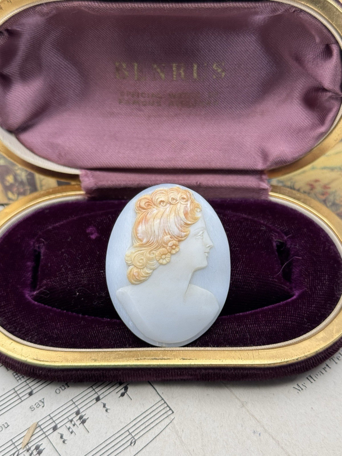 Unmounted Antique Cameo Right Facing Two Tone Hand Carved Circa 2”