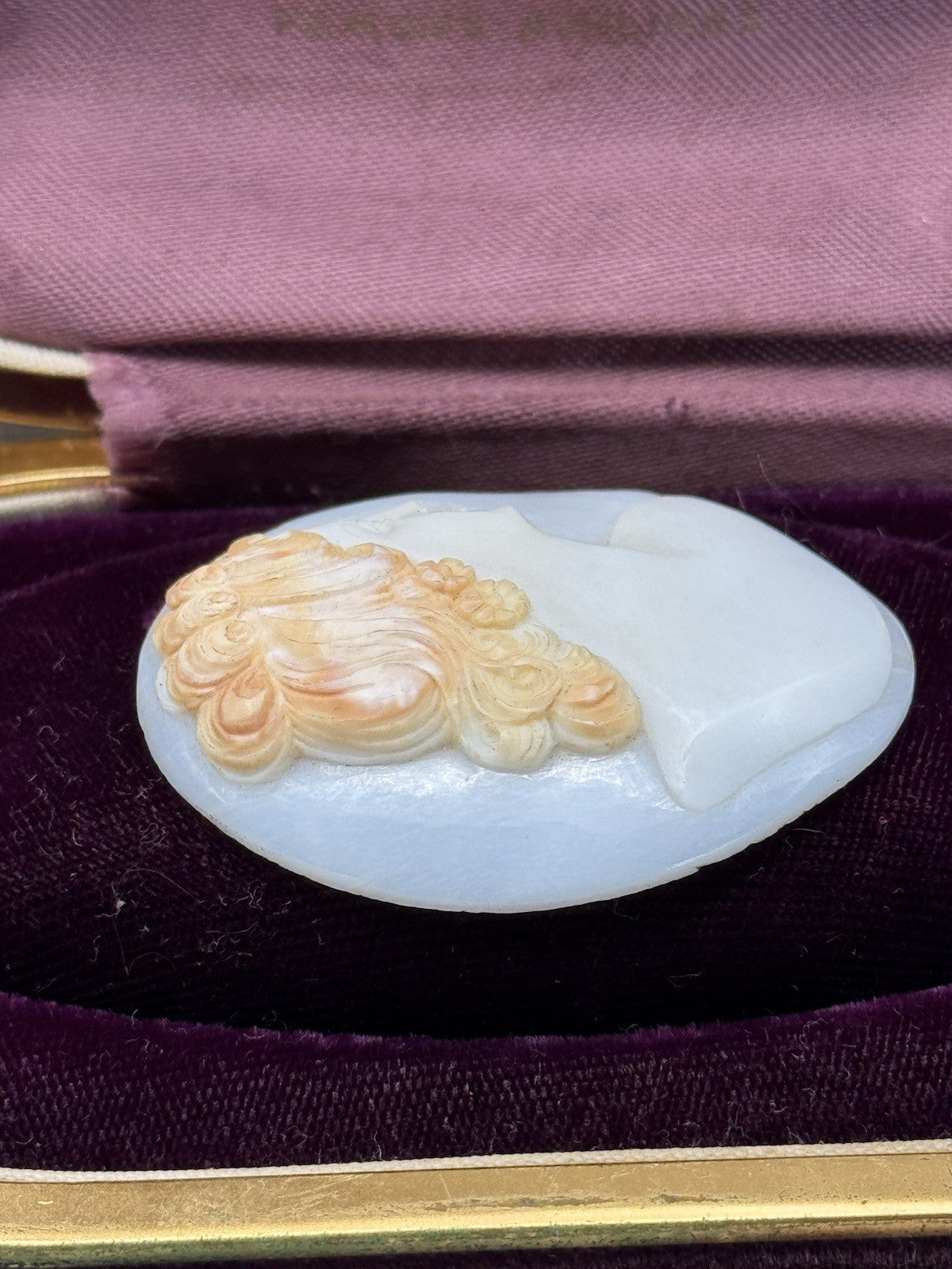 Unmounted Antique Cameo Right Facing Two Tone Hand Carved Circa 2”