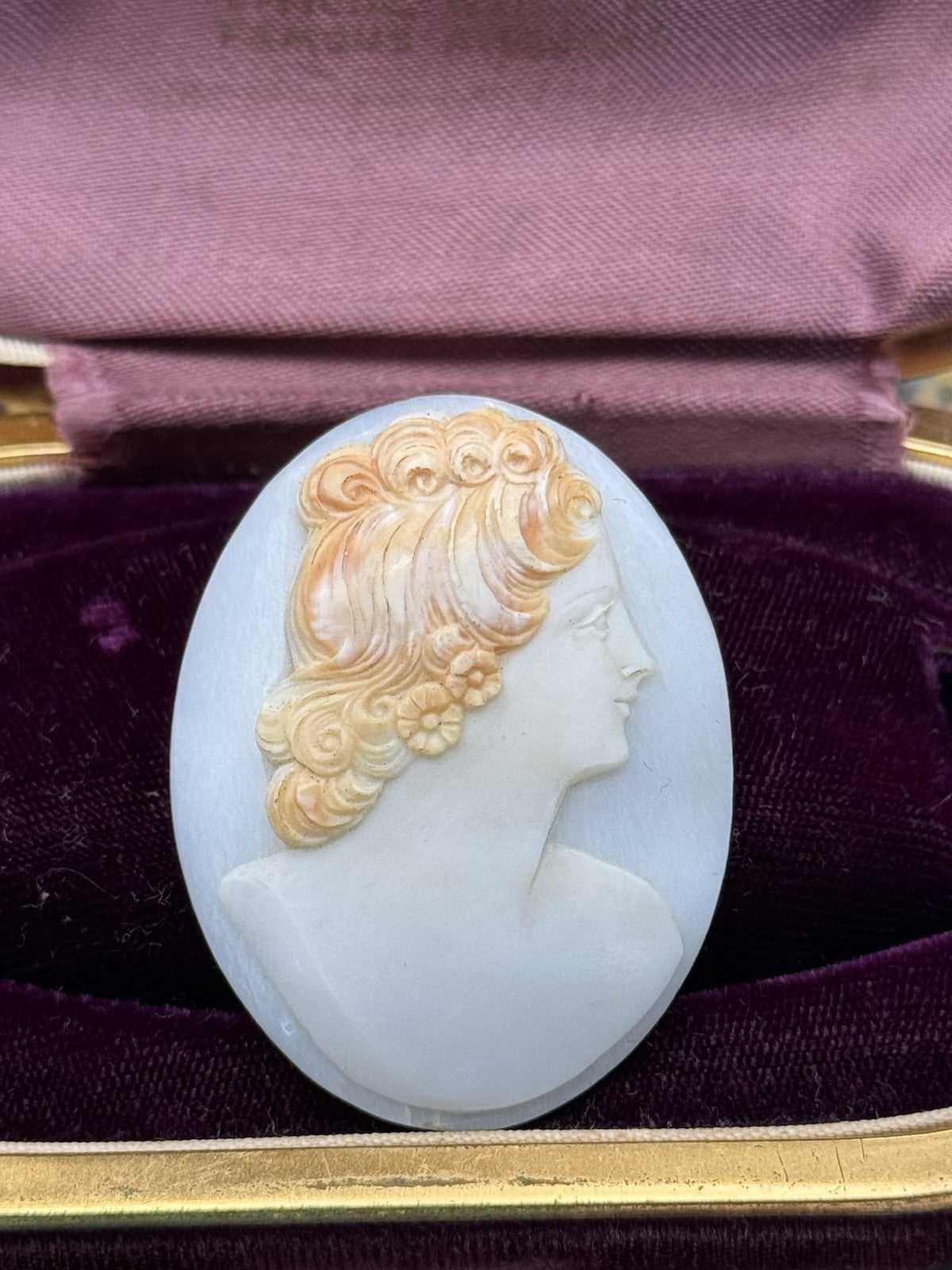 Unmounted Antique Cameo Right Facing Two Tone Hand Carved Circa 2”
