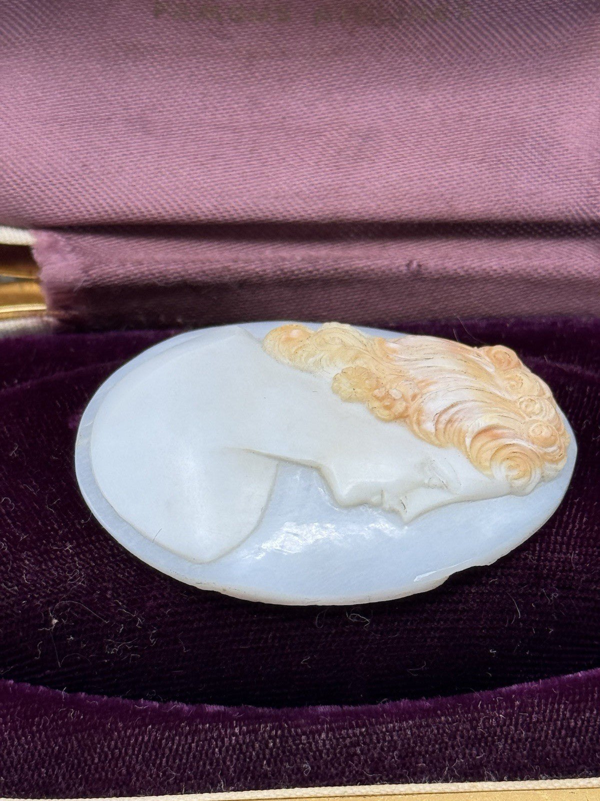 Unmounted Antique Cameo Right Facing Two Tone Hand Carved Circa 2”