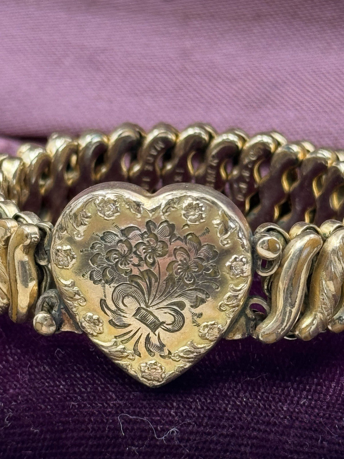 Vintage Sweetheart Bracelet Expands Heart Forget Me Not Gold Filled CARMEN