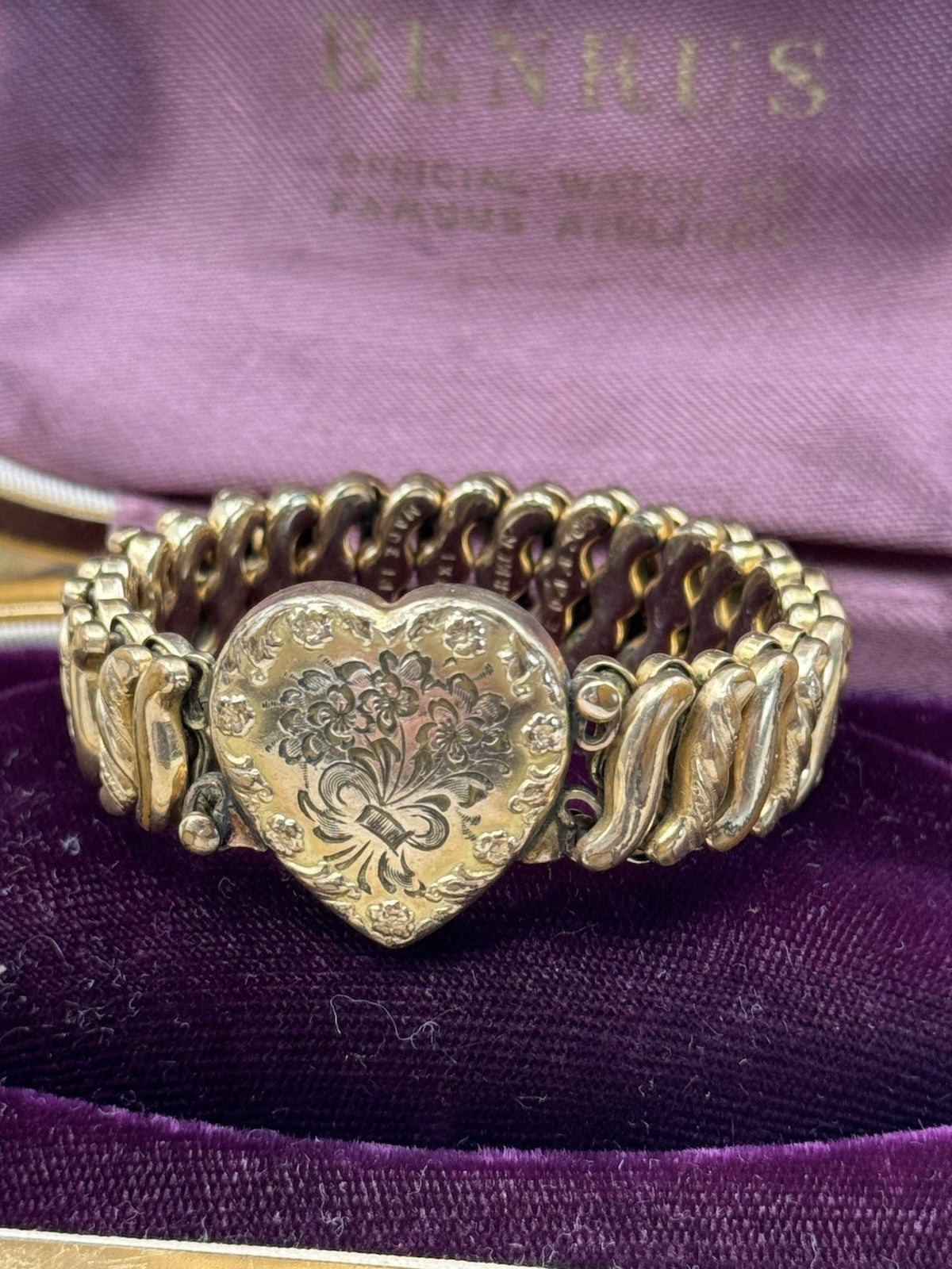 Vintage Sweetheart Bracelet Expands Heart Forget Me Not Gold Filled CARMEN