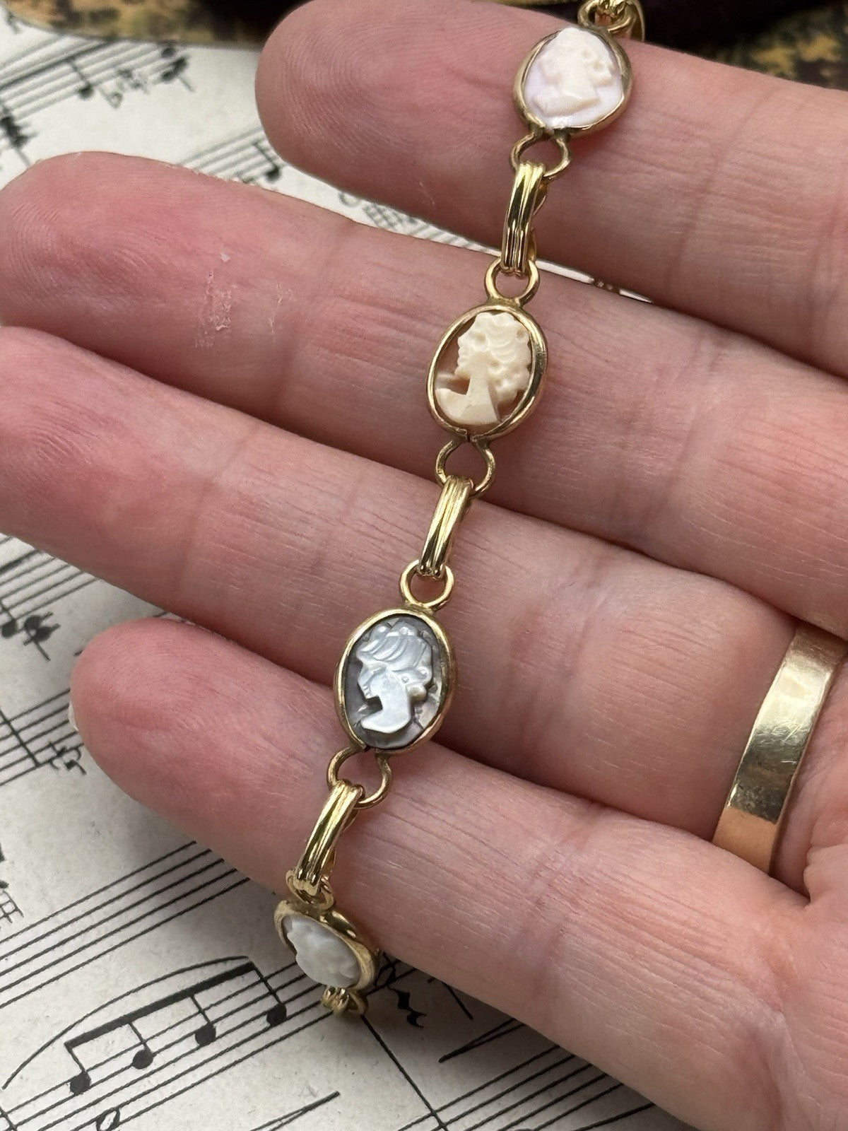 Vintage Carved Cameo Gold-Filled Bracelet Circa 7” ESTATE FIND