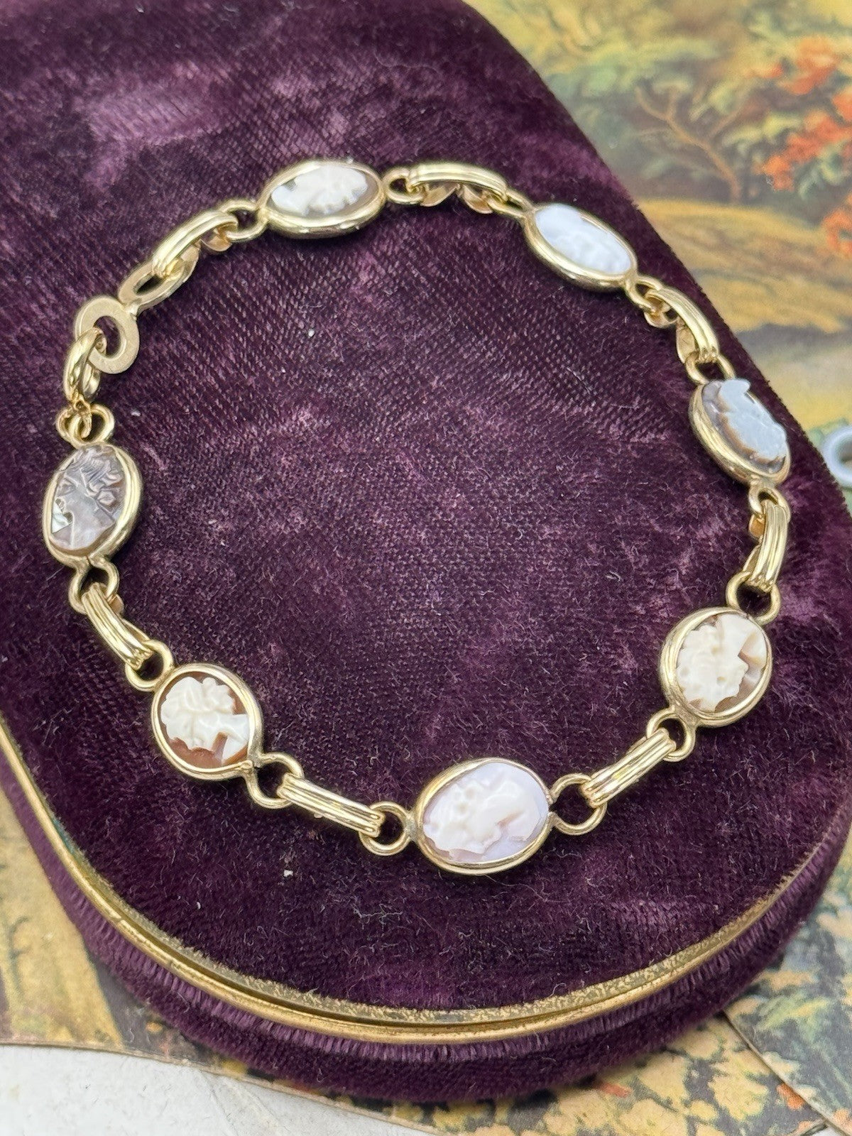 Vintage Carved Cameo Gold-Filled Bracelet Circa 7” ESTATE FIND