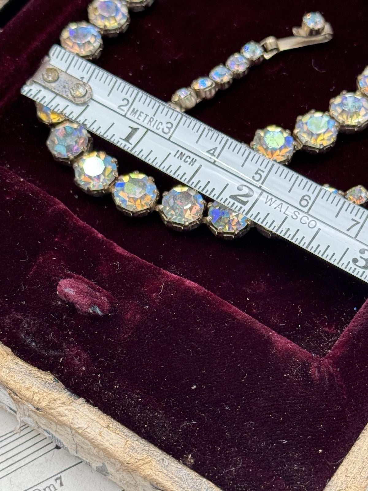 Vintage SIGNED WEISS Rhinestone AB Choker Necklace 17.5”l Hook Closure