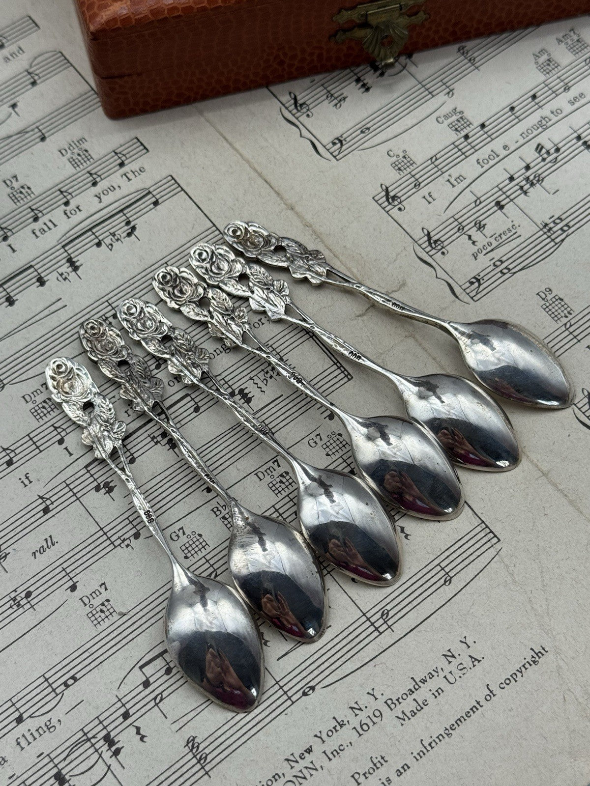 Set 6 Hildesheimer Rose 800 Silver Demitasse Spoons Germany w/ Original Box