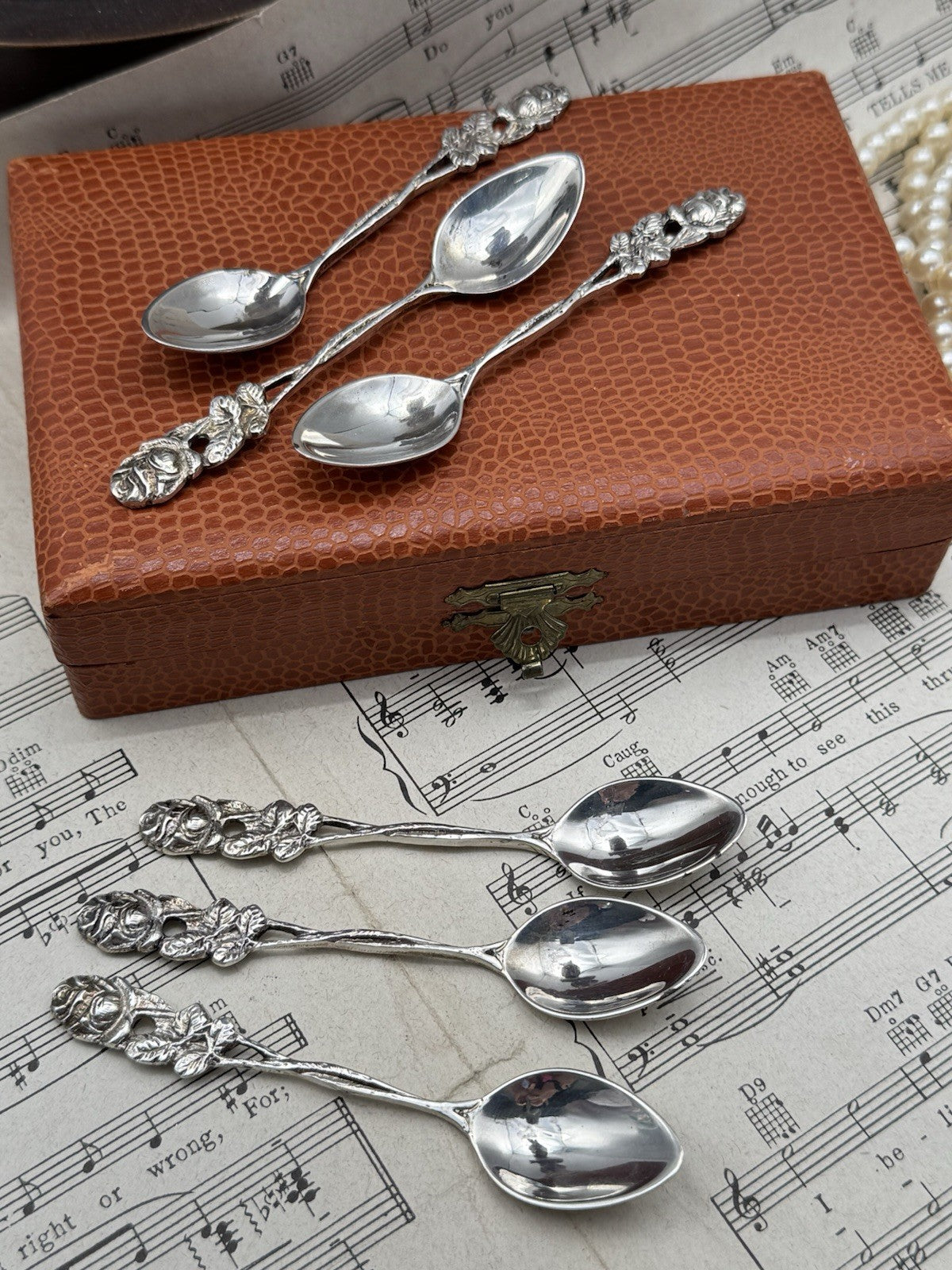 Set 6 Hildesheimer Rose 800 Silver Demitasse Spoons Germany w/ Original Box