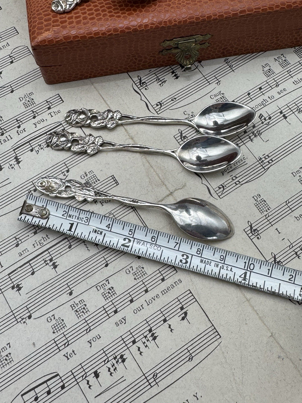 Set 6 Hildesheimer Rose 800 Silver Demitasse Spoons Germany w/ Original Box