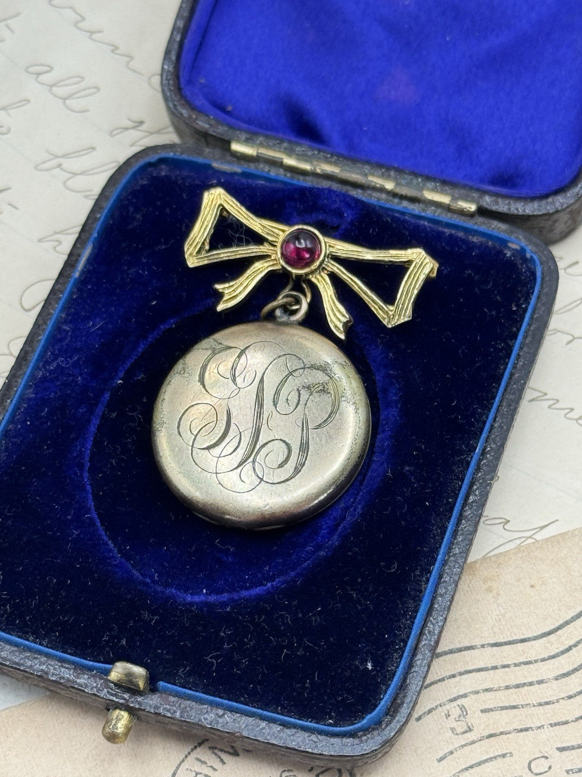 Antique Gold-Filled Locket Monogram w/Bow 925 Pin ESTATE FIND