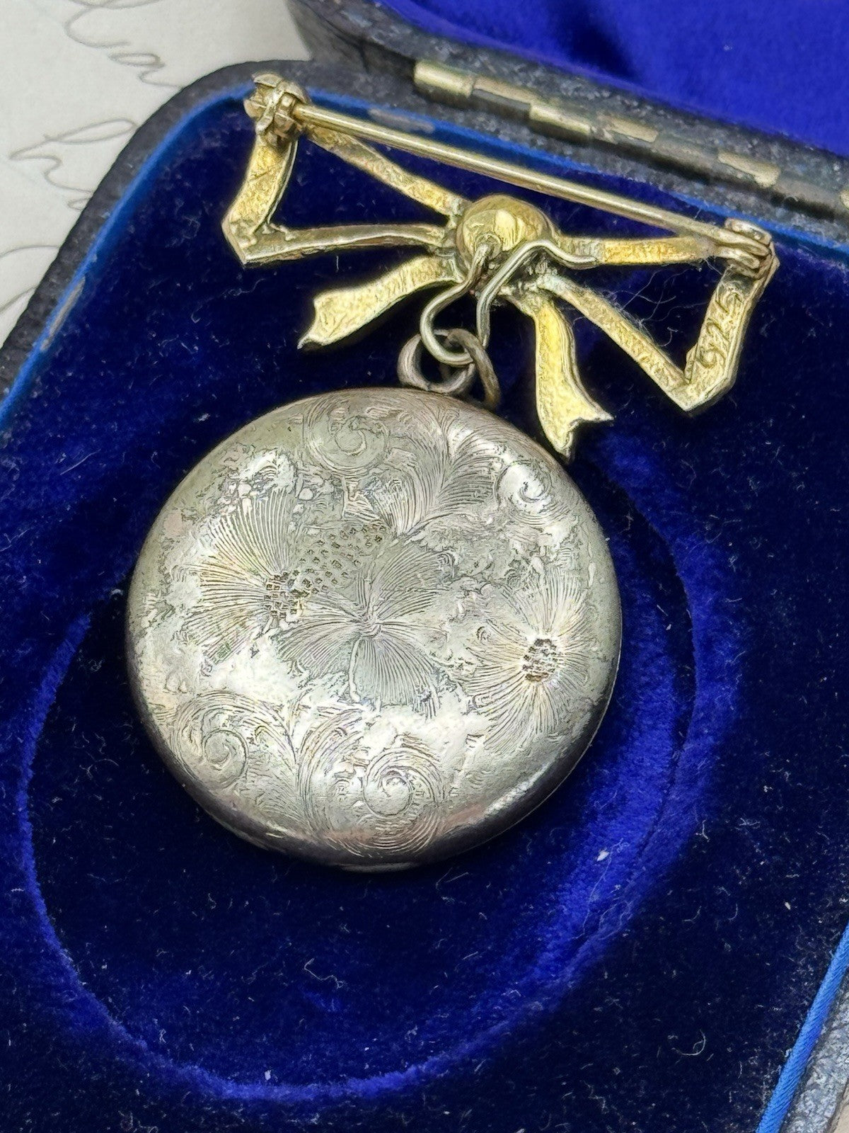 Antique Gold-Filled Locket Monogram w/Bow 925 Pin ESTATE FIND
