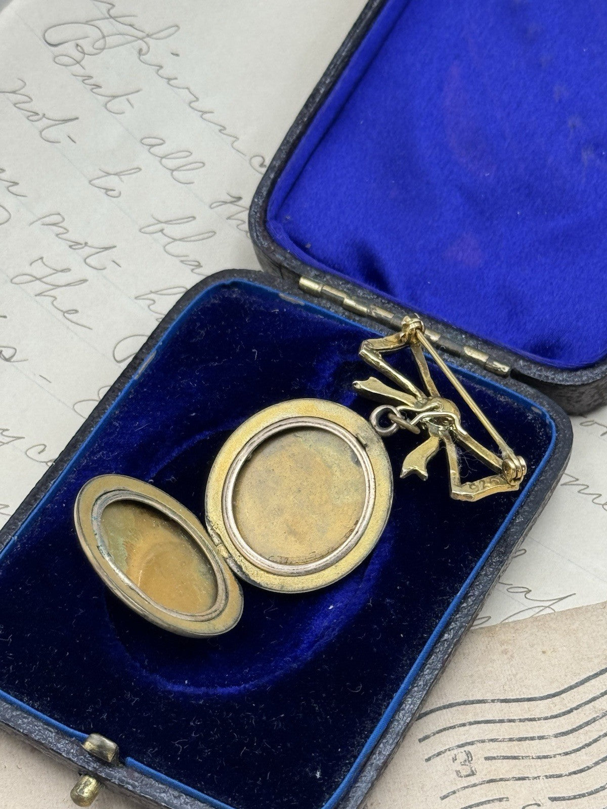Antique Gold-Filled Locket Monogram w/Bow 925 Pin ESTATE FIND