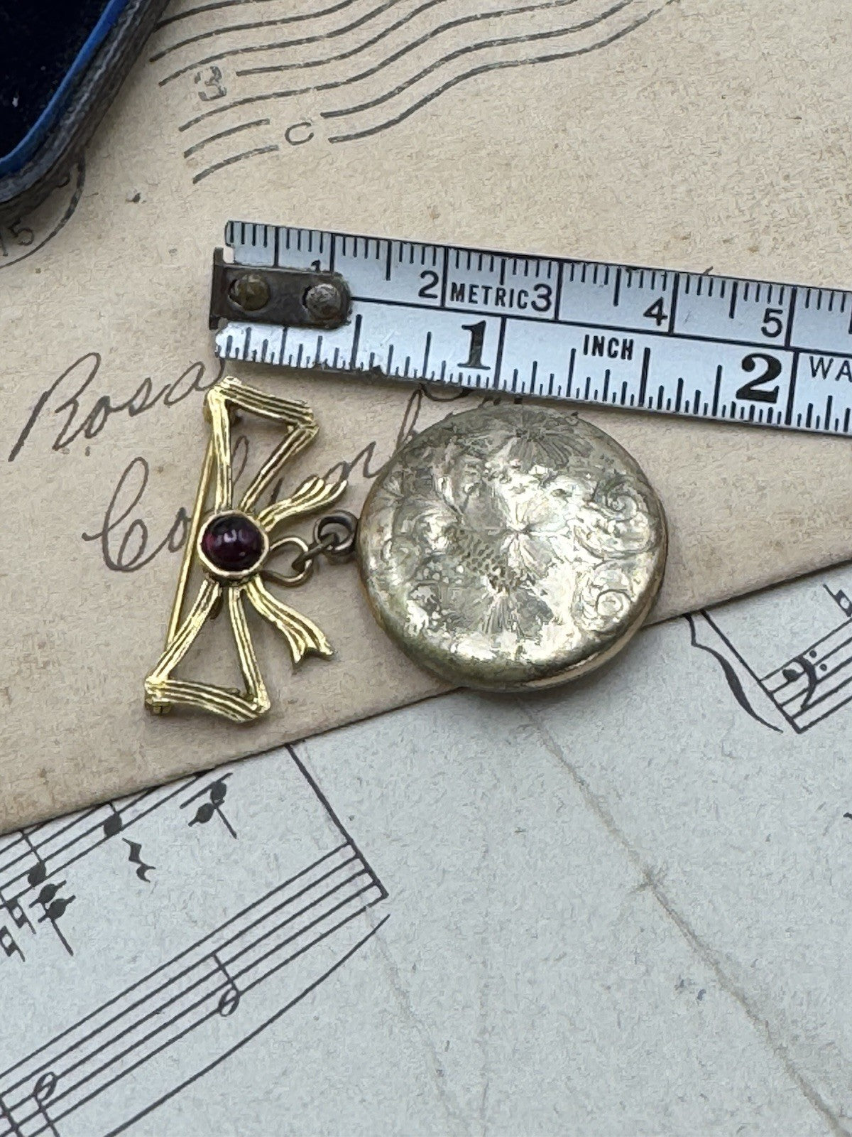 Antique Gold-Filled Locket Monogram w/Bow 925 Pin ESTATE FIND