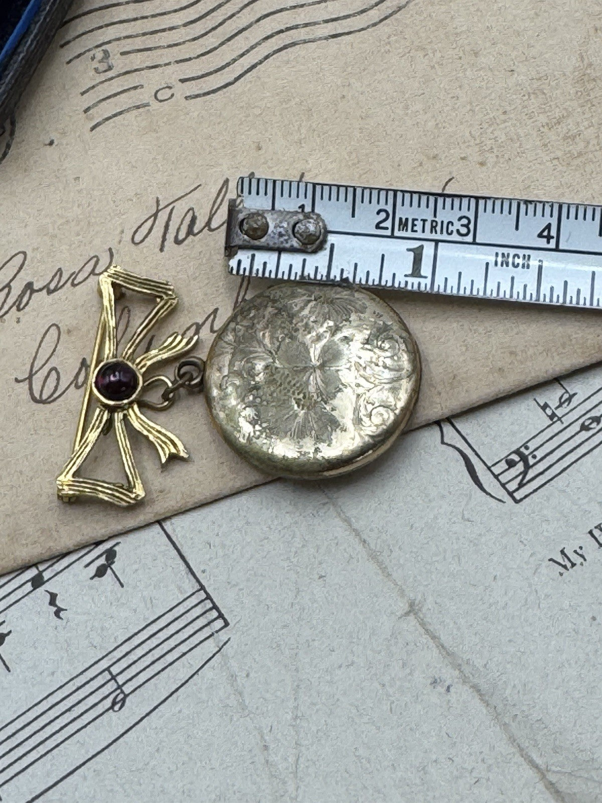 Antique Gold-Filled Locket Monogram w/Bow 925 Pin ESTATE FIND