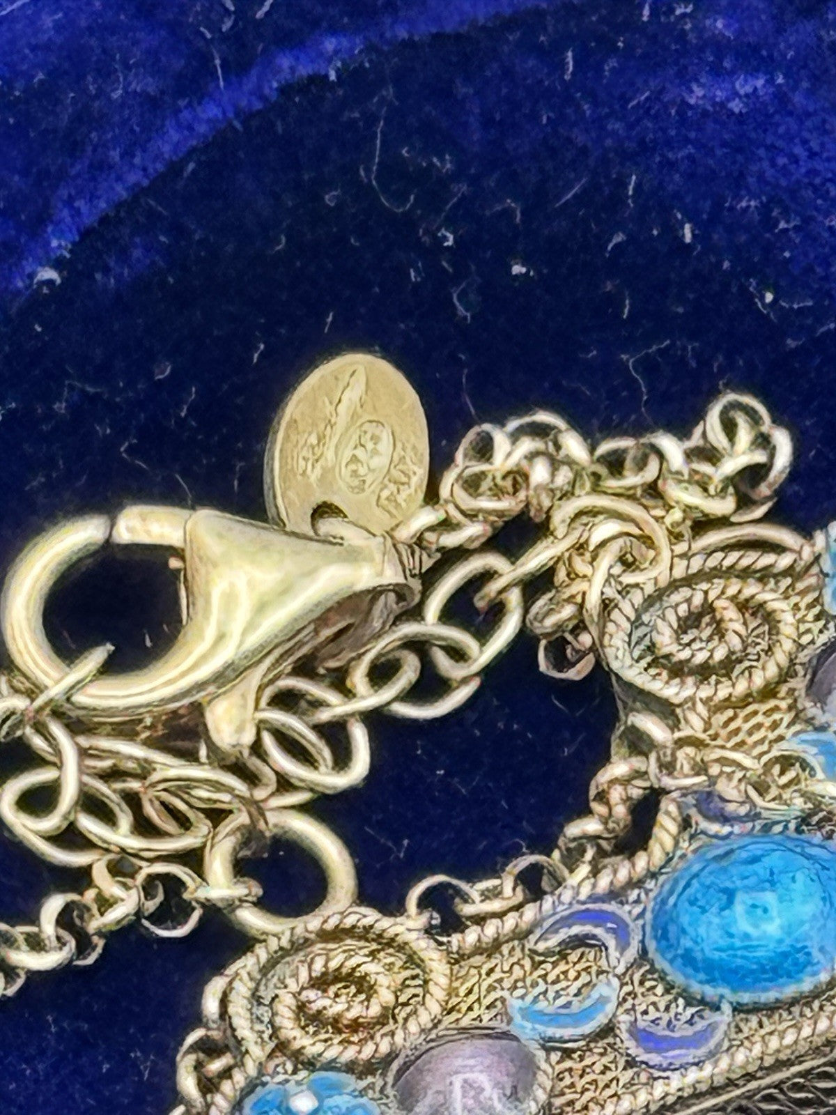 Silver Enameled Antique Gold Tone Charm 925 Gold Plated Necklace 18” Chain