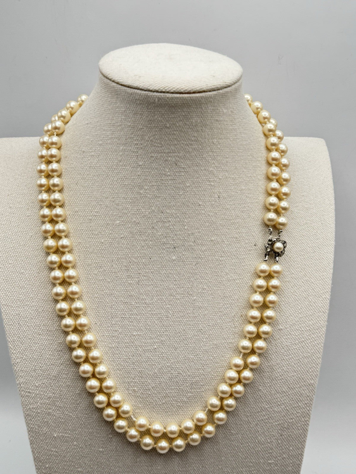 Vintage Double Strand Faux Pearl Necklace 22”