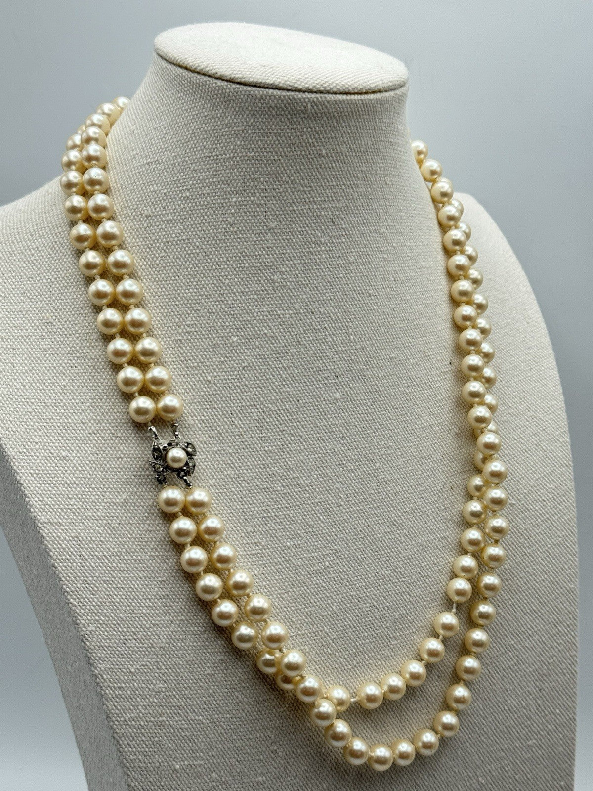 Vintage Double Strand Faux Pearl Necklace 22”