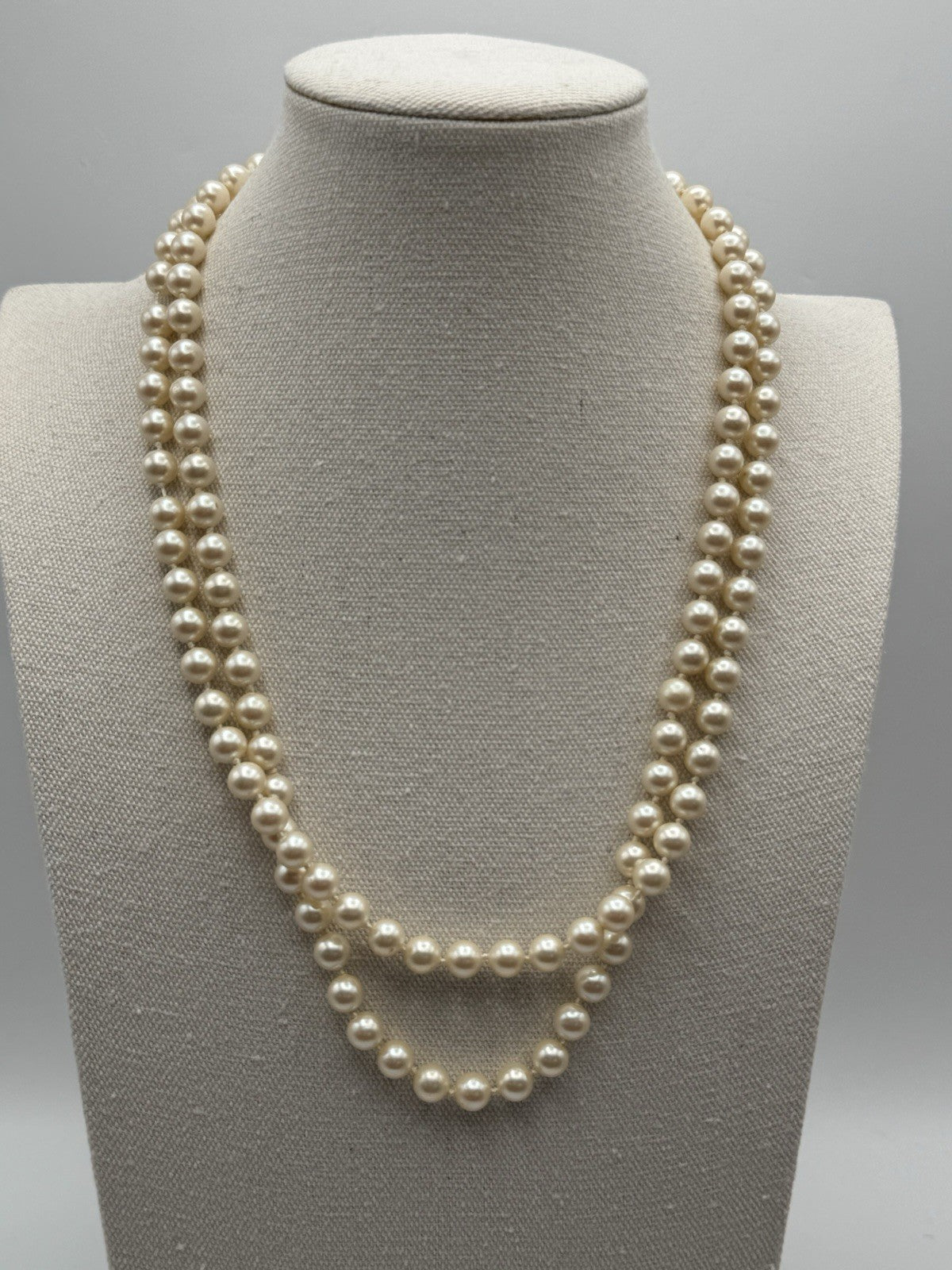 Vintage Double Strand Faux Pearl Necklace 22”
