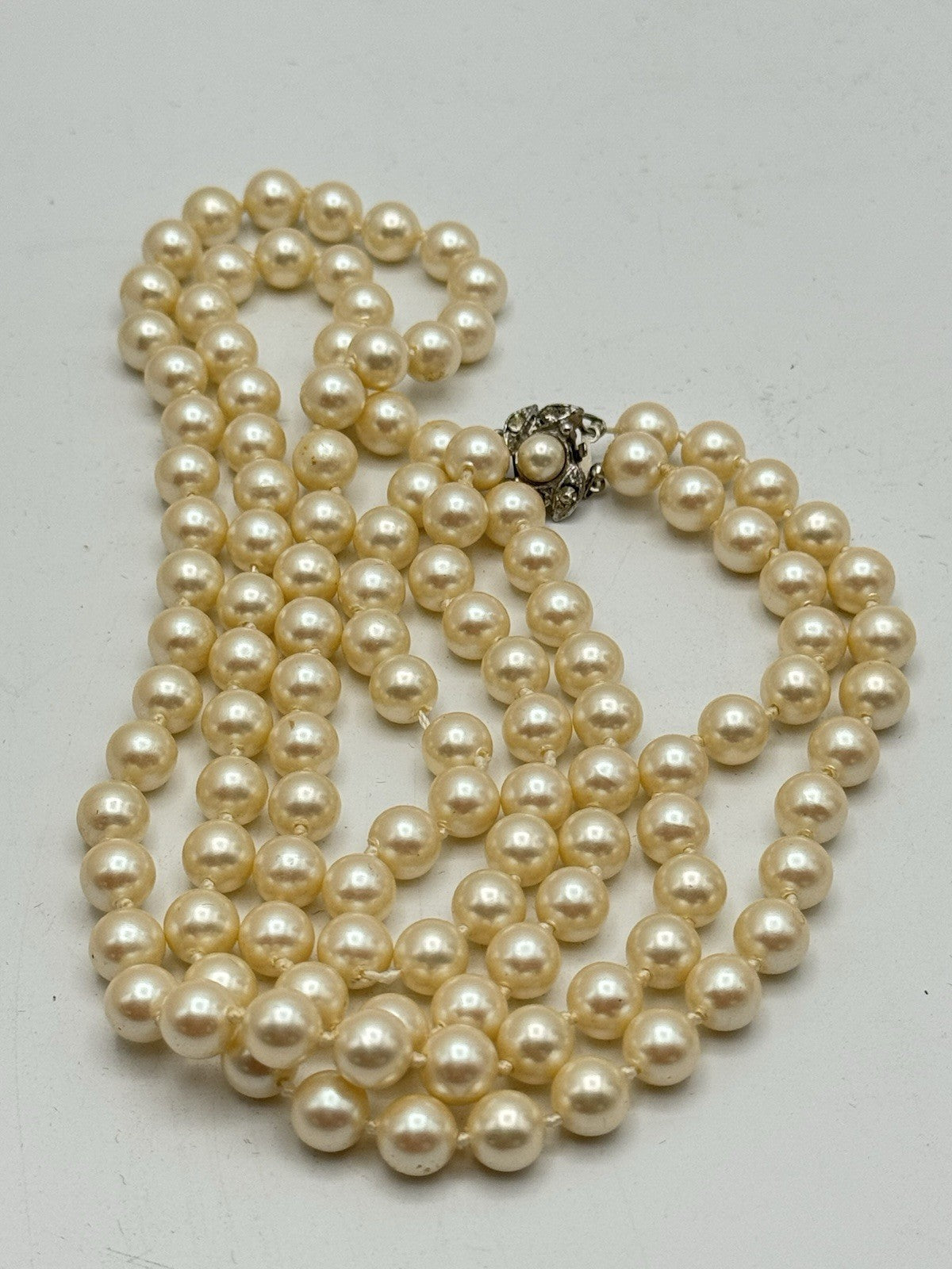 Vintage Double Strand Faux Pearl Necklace 22”