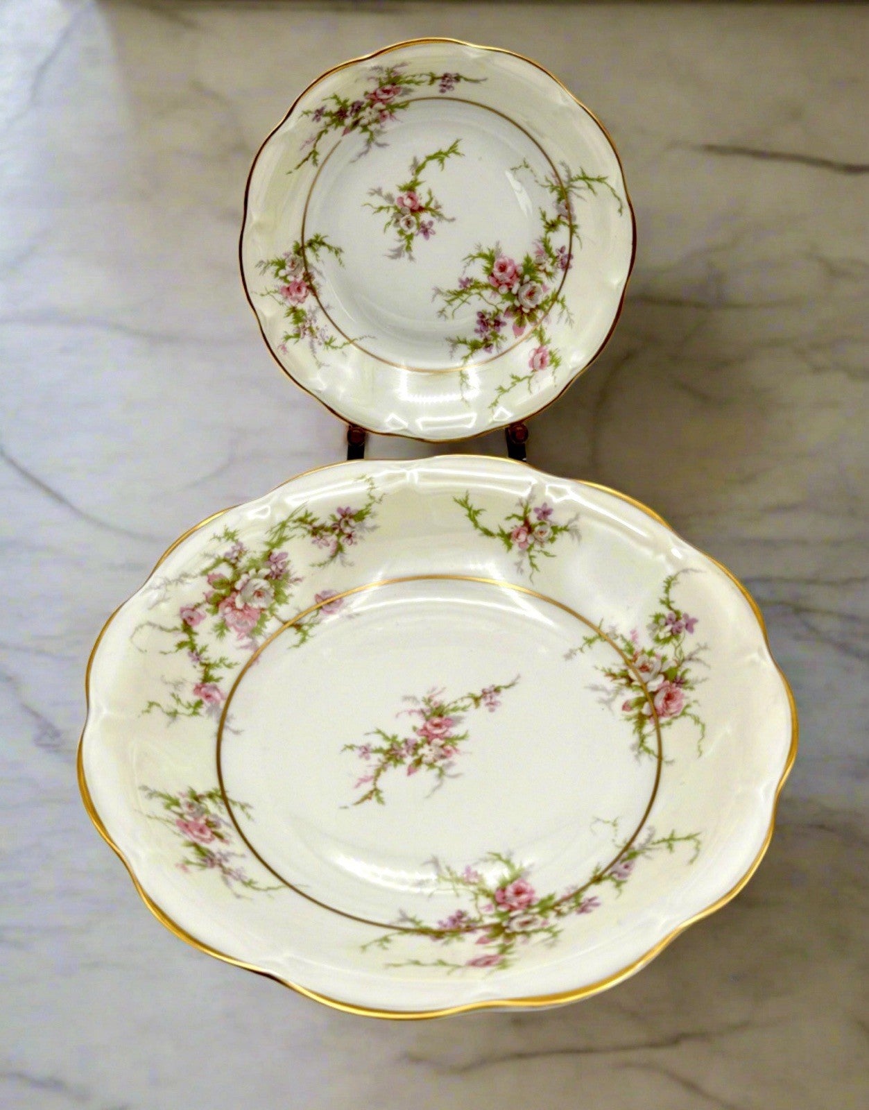 Vintage Theodore Haviland Bowl Set of 2 Rosalinde FRANCE 7.5” & 5”