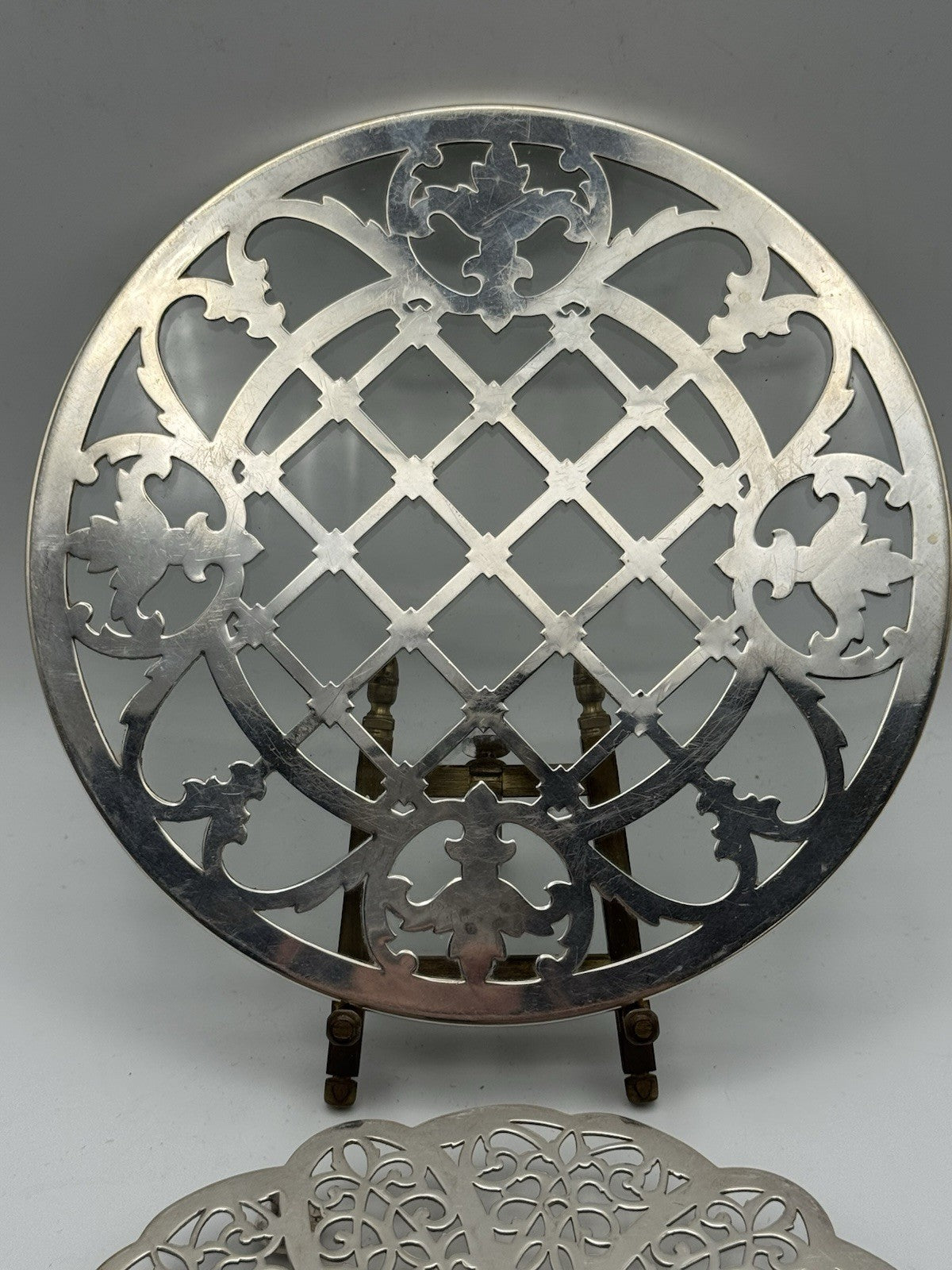 VINTAGE Set of 2 Silverplate Trivets Reticulated ESTATE FIND 7” & 6.5”