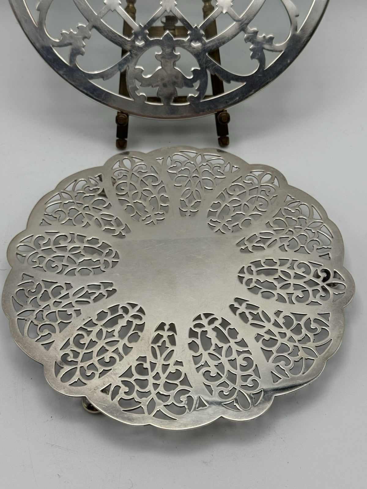 VINTAGE Set of 2 Silverplate Trivets Reticulated ESTATE FIND 7” & 6.5”