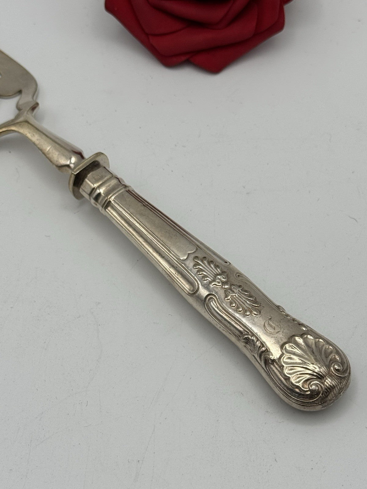 Vintage Silverplate Serving Fork 8.75”l Shell Motif Monogram