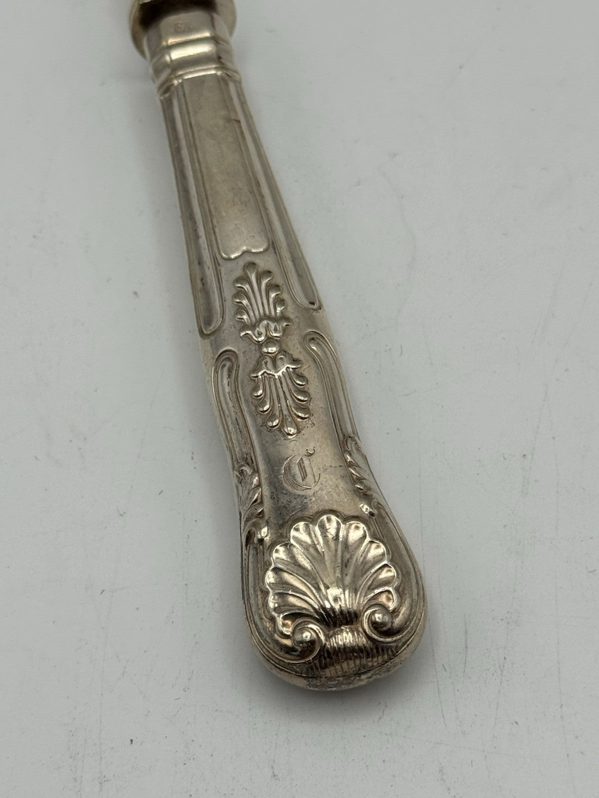 Vintage Silverplate Serving Fork 8.75”l Shell Motif Monogram