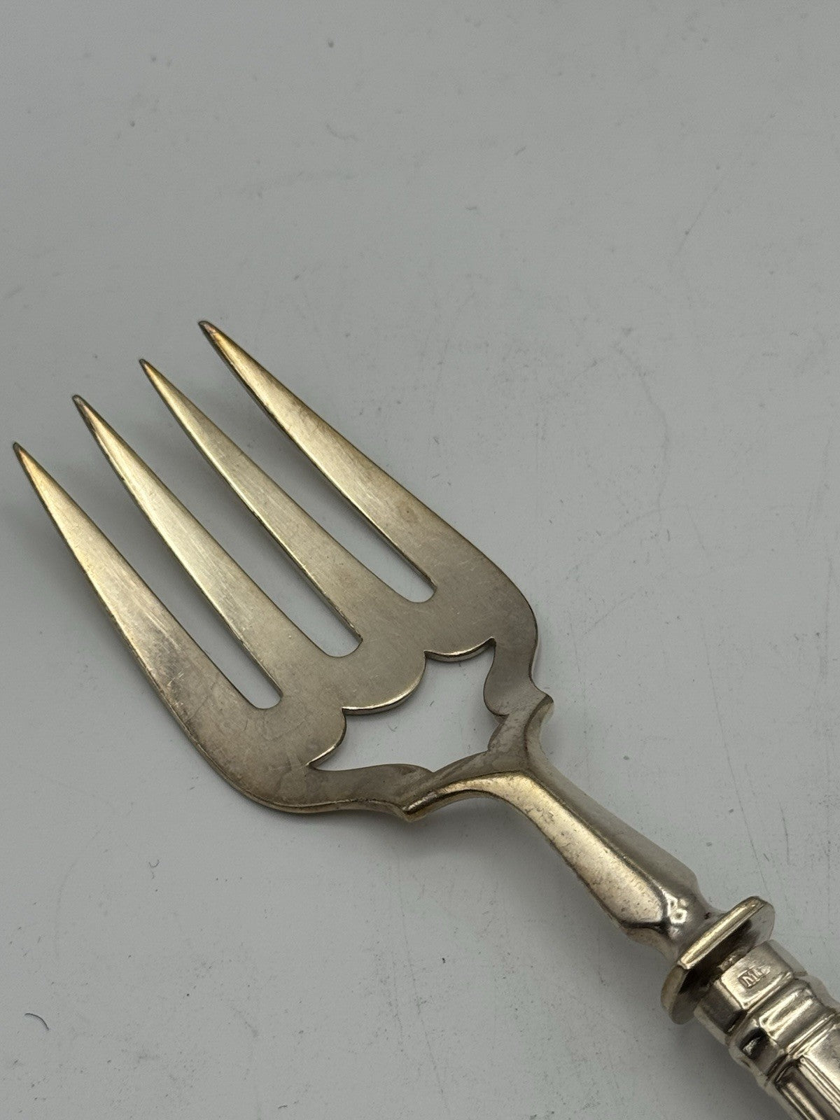 Vintage Silverplate Serving Fork 8.75”l Shell Motif Monogram