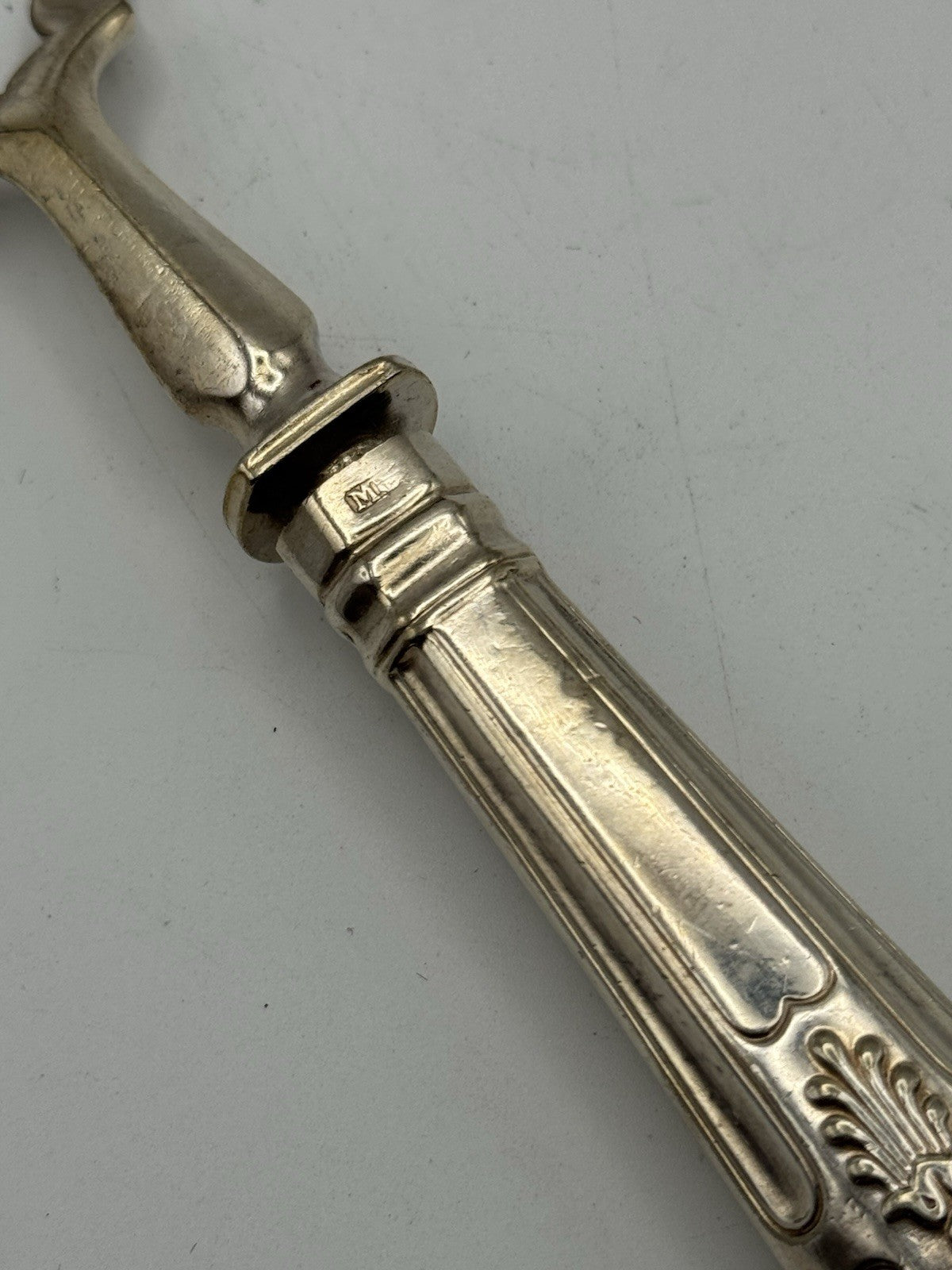 Vintage Silverplate Serving Fork 8.75”l Shell Motif Monogram