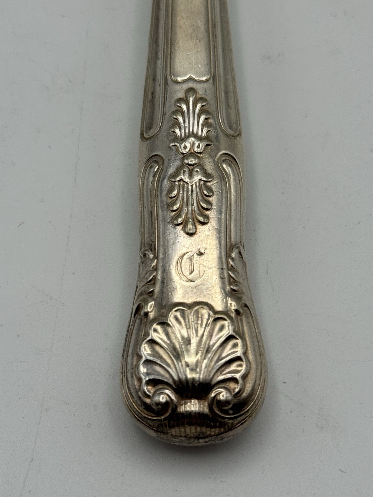 Vintage Silverplate Serving Fork 8.75”l Shell Motif Monogram