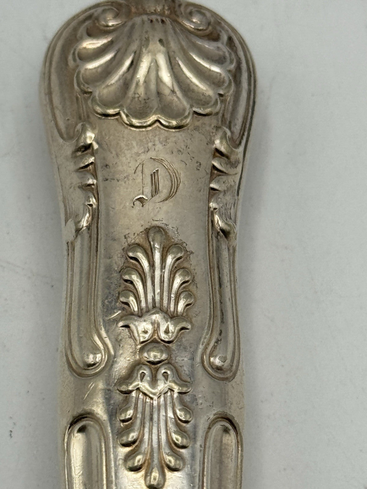 Vintage Silverplate Serving Fork 8.75”l Shell Motif Monogram