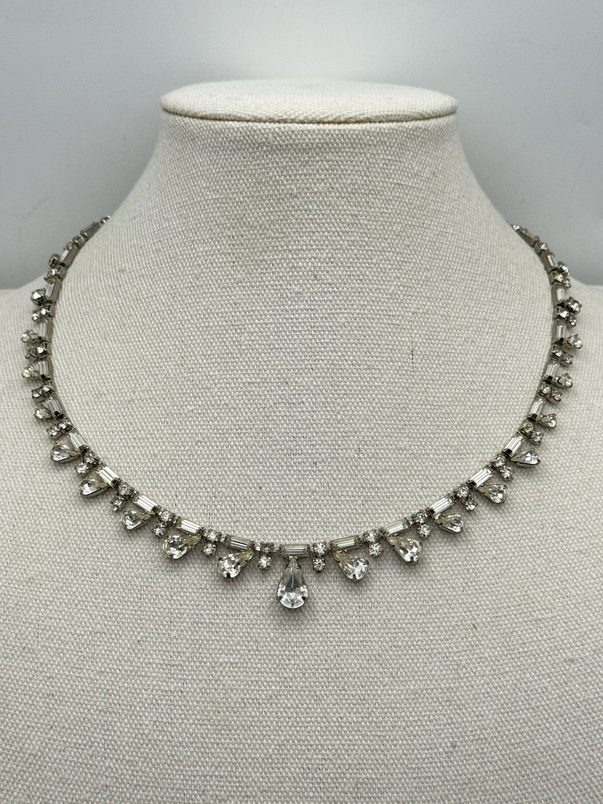 Vintage Clear Rhinestone Necklace Hook Closure Extended 17”