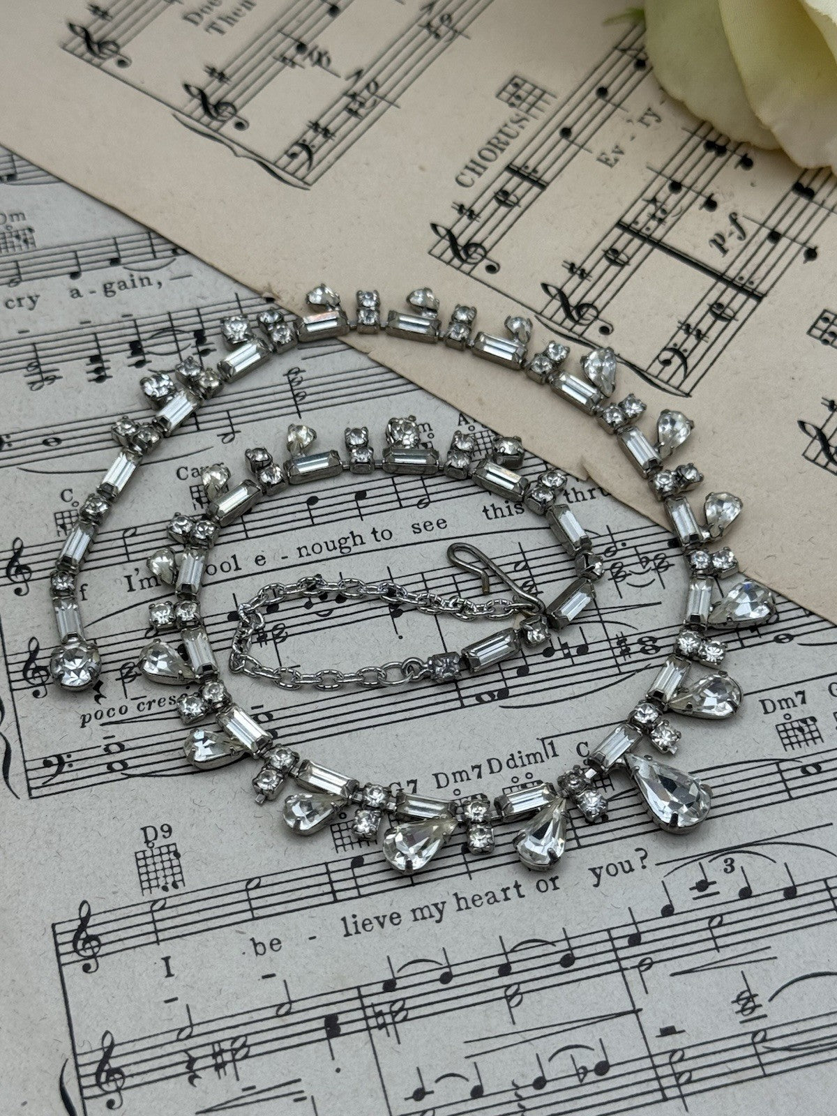Vintage Clear Rhinestone Necklace Hook Closure Extended 17”