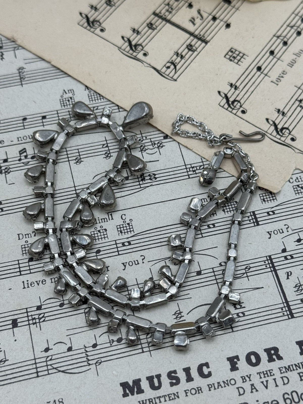 Vintage Clear Rhinestone Necklace Hook Closure Extended 17”