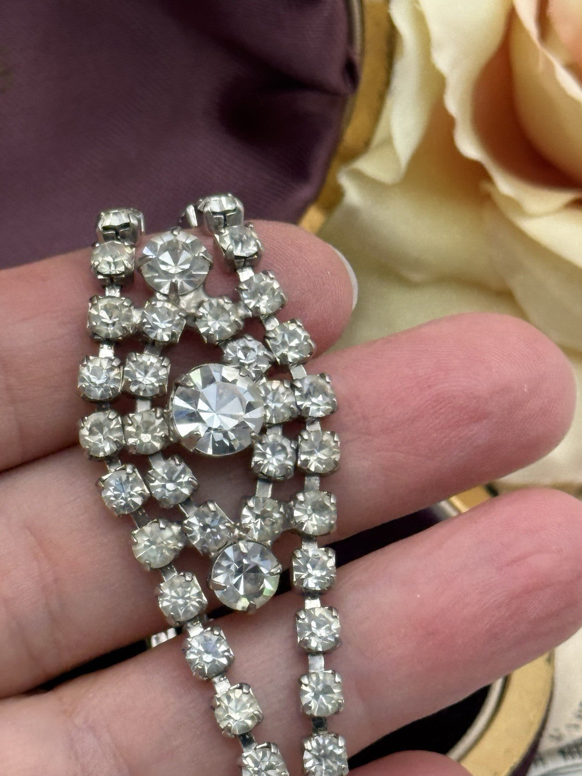 Vintage Rhinestone Bracelet Clear Rhinestone 6.5”l ESTATE FIND