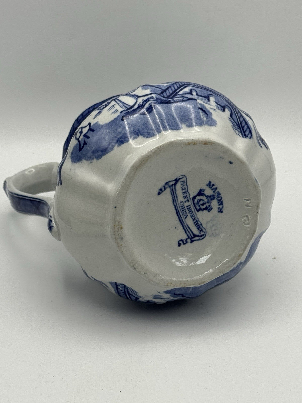 Vintage Blue & White Pagoda Pattern Jug Pitcher 6.25”h ESTATE FIND