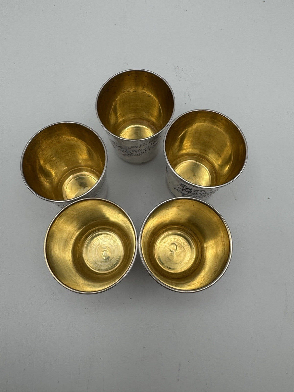 RARE 5 Soviet Armenian 875 Silver Vodka Cups AA9 Star Yerevan Opera 1955 Gilt