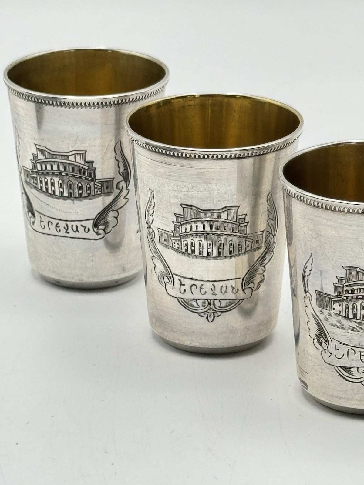 RARE 5 Soviet Armenian 875 Silver Vodka Cups AA9 Star Yerevan Opera 1955 Gilt
