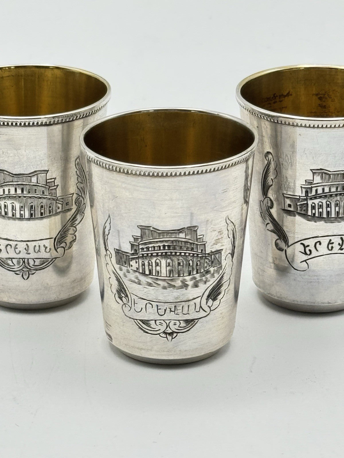 RARE 5 Soviet Armenian 875 Silver Vodka Cups AA9 Star Yerevan Opera 1955 Gilt