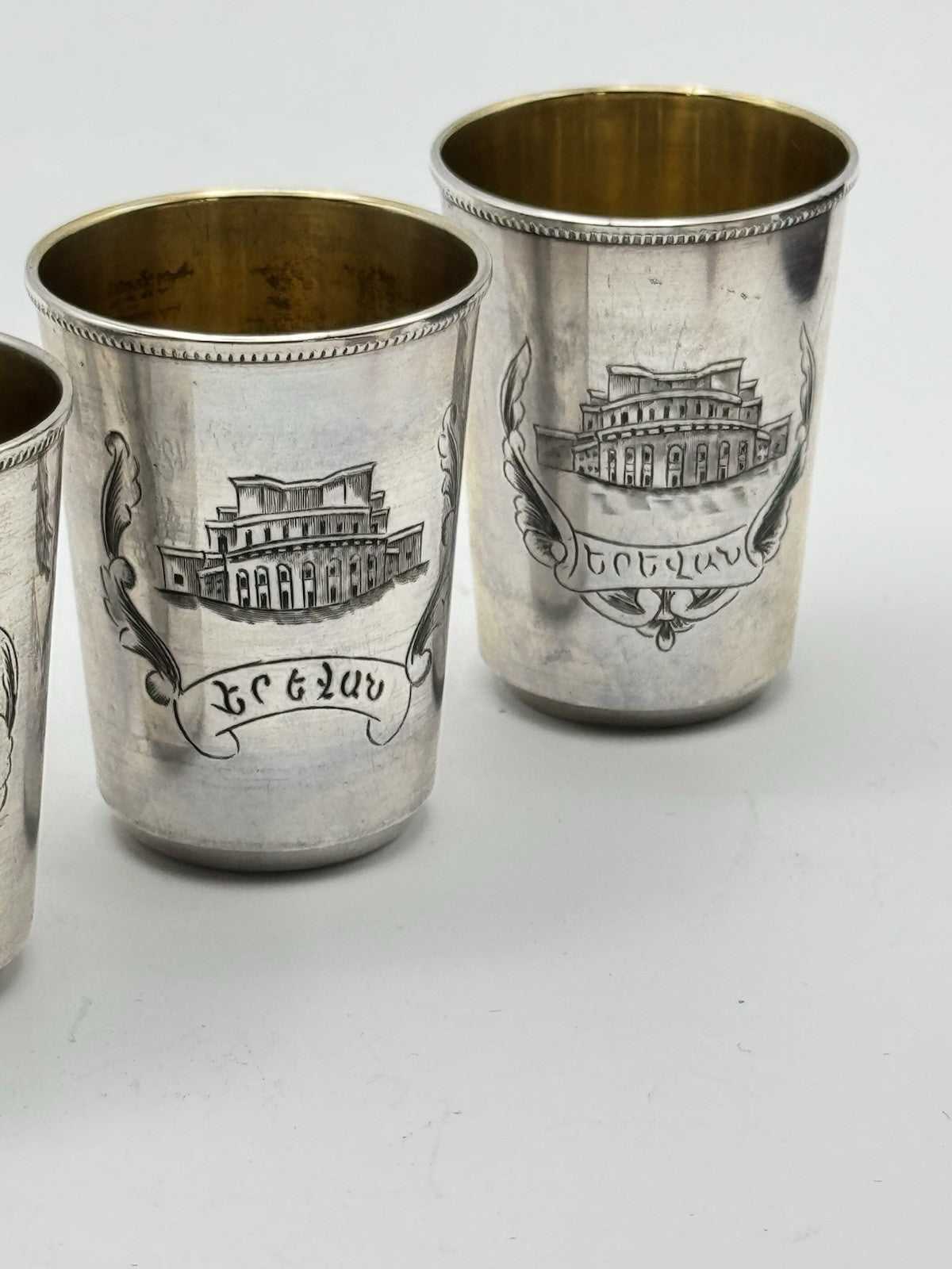 RARE 5 Soviet Armenian 875 Silver Vodka Cups AA9 Star Yerevan Opera 1955 Gilt