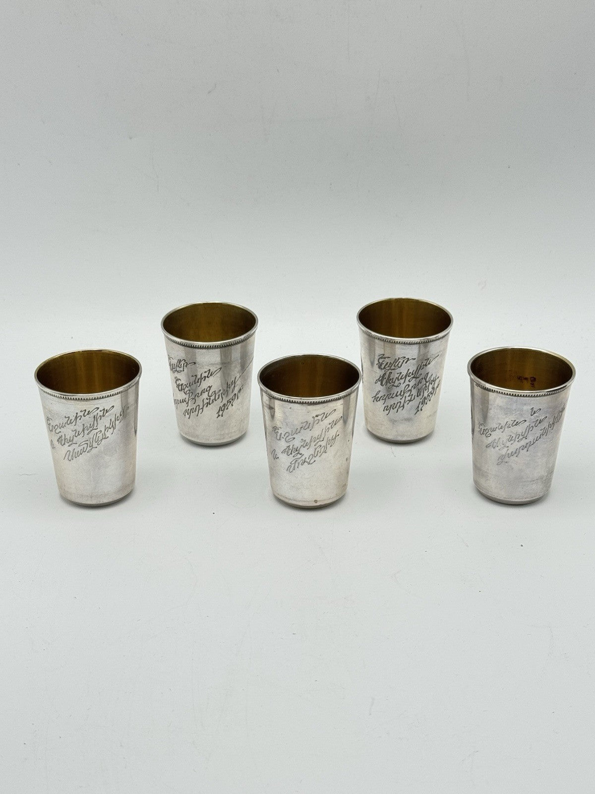 RARE 5 Soviet Armenian 875 Silver Vodka Cups AA9 Star Yerevan Opera 1955 Gilt