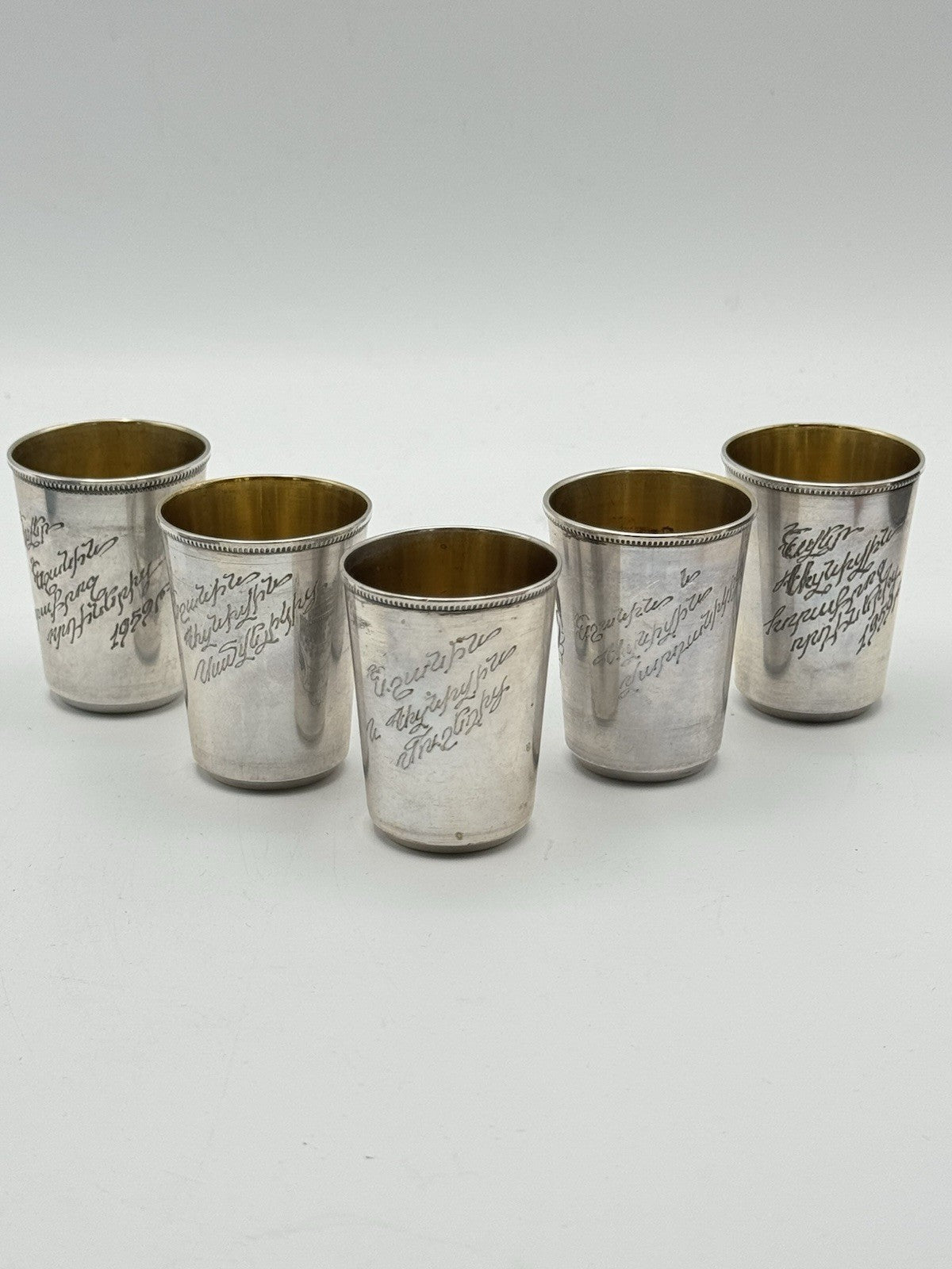 RARE 5 Soviet Armenian 875 Silver Vodka Cups AA9 Star Yerevan Opera 1955 Gilt