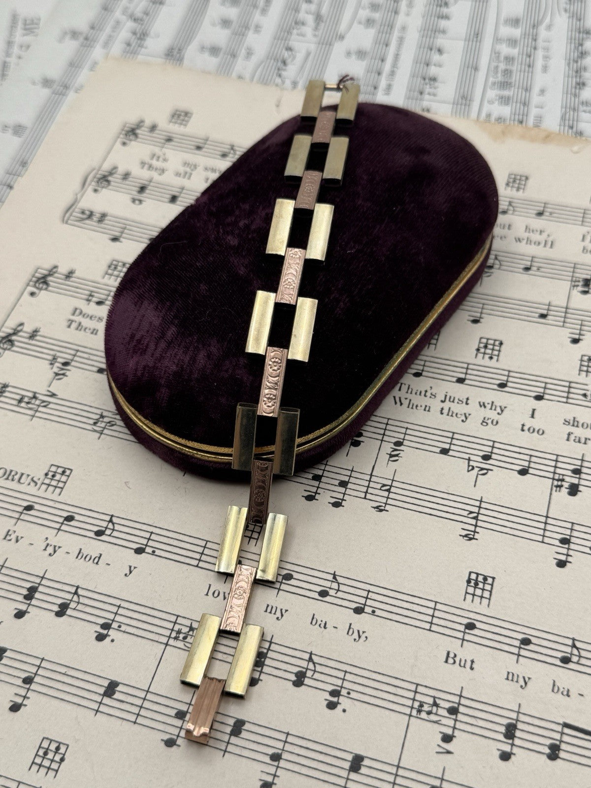 Vintage Art Deco 12k Gold Filled Link Bracelet 6.5”l X 0.6”w Geometric Design